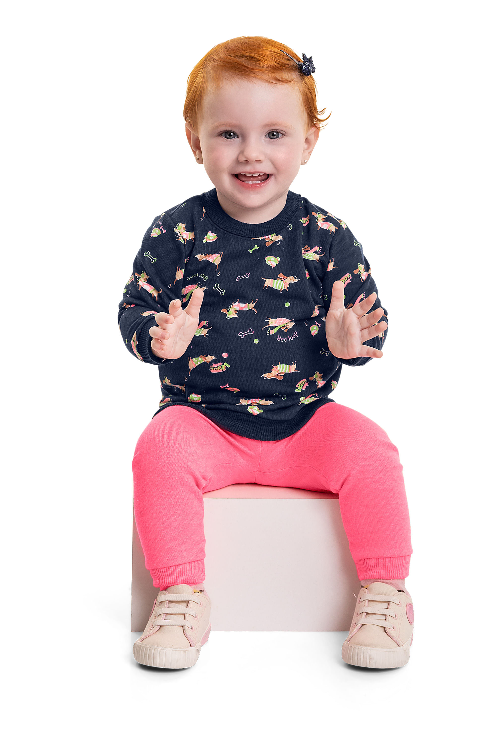 Conjunto Blusão e Calça Bebê Menina (Azul Marinho) Bee Loop