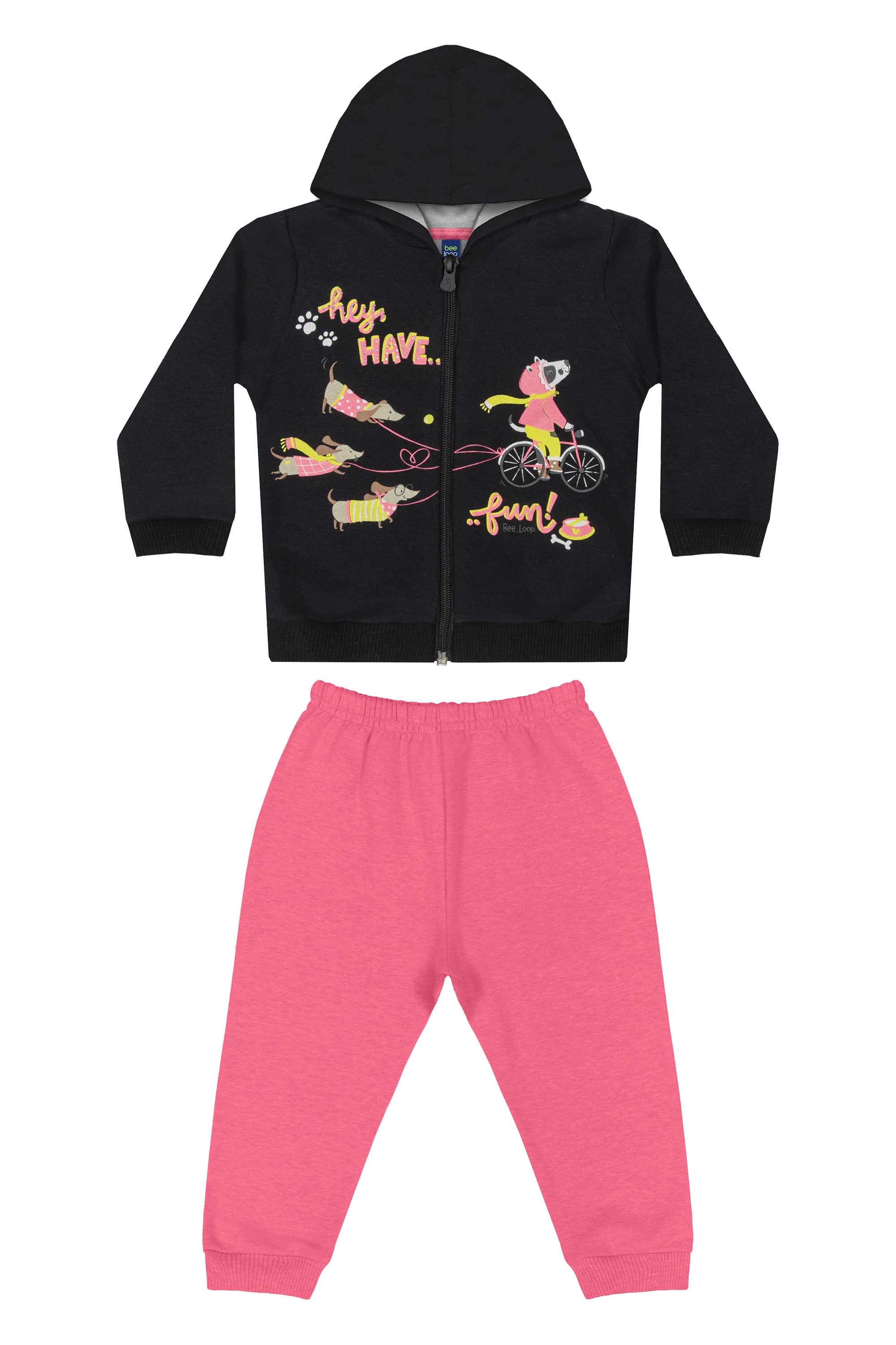 Conjunto Jaqueta e Calça Bebê Menina (Preto) Bee Loop