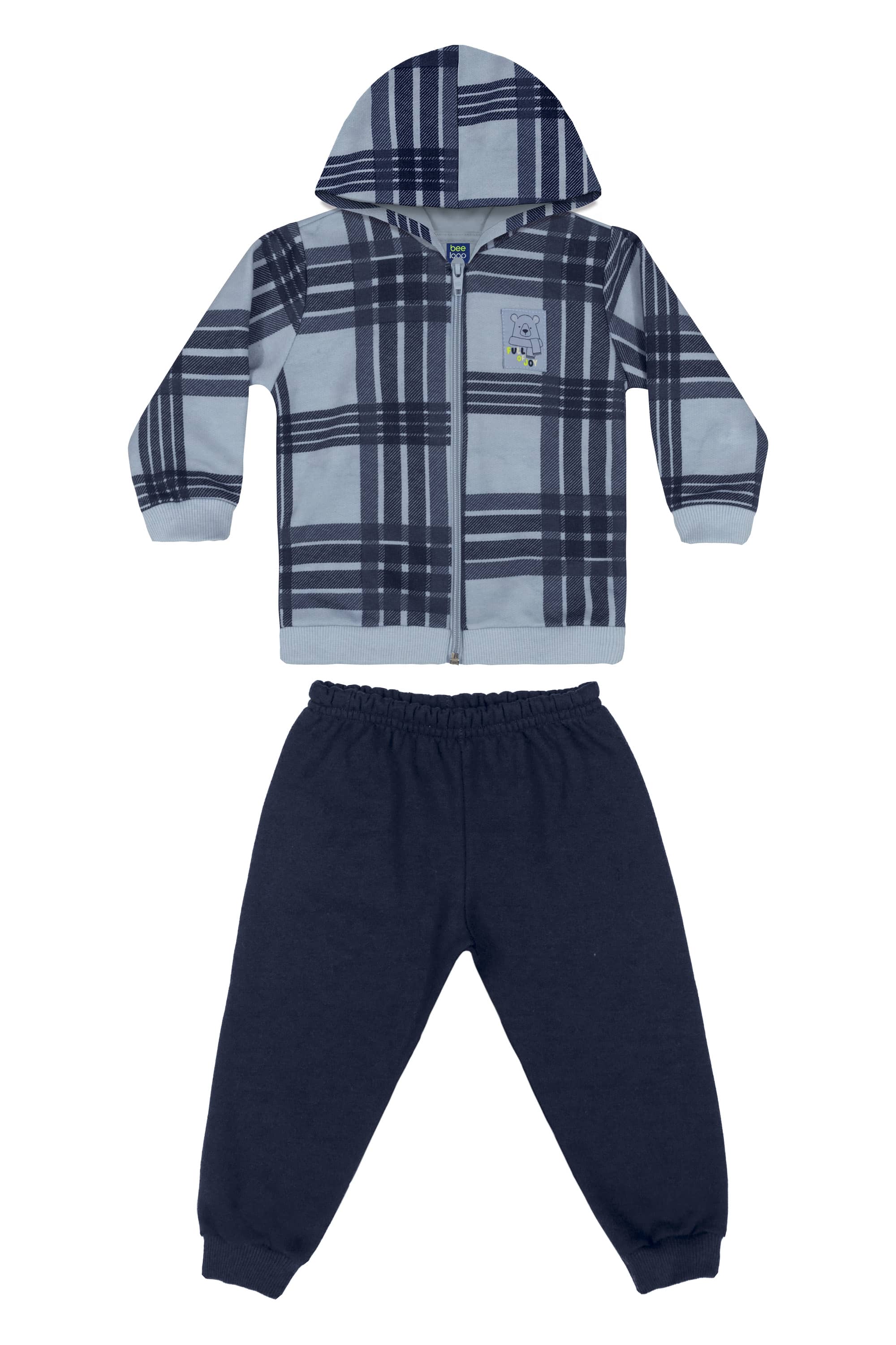 Conjunto Jaqueta Xadrez e Calça Bebê Menino (Azul) Bee Loop