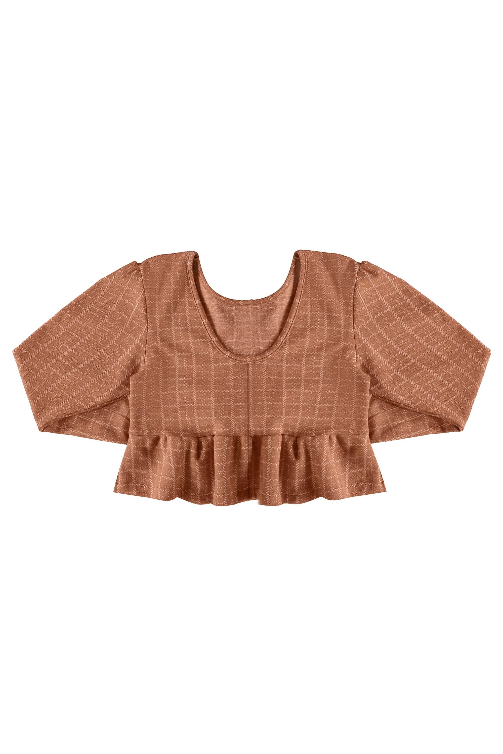 Blusa Cropped Xadrez em Jacquard Juvenil (Marrom) Gloss - Imagem 3