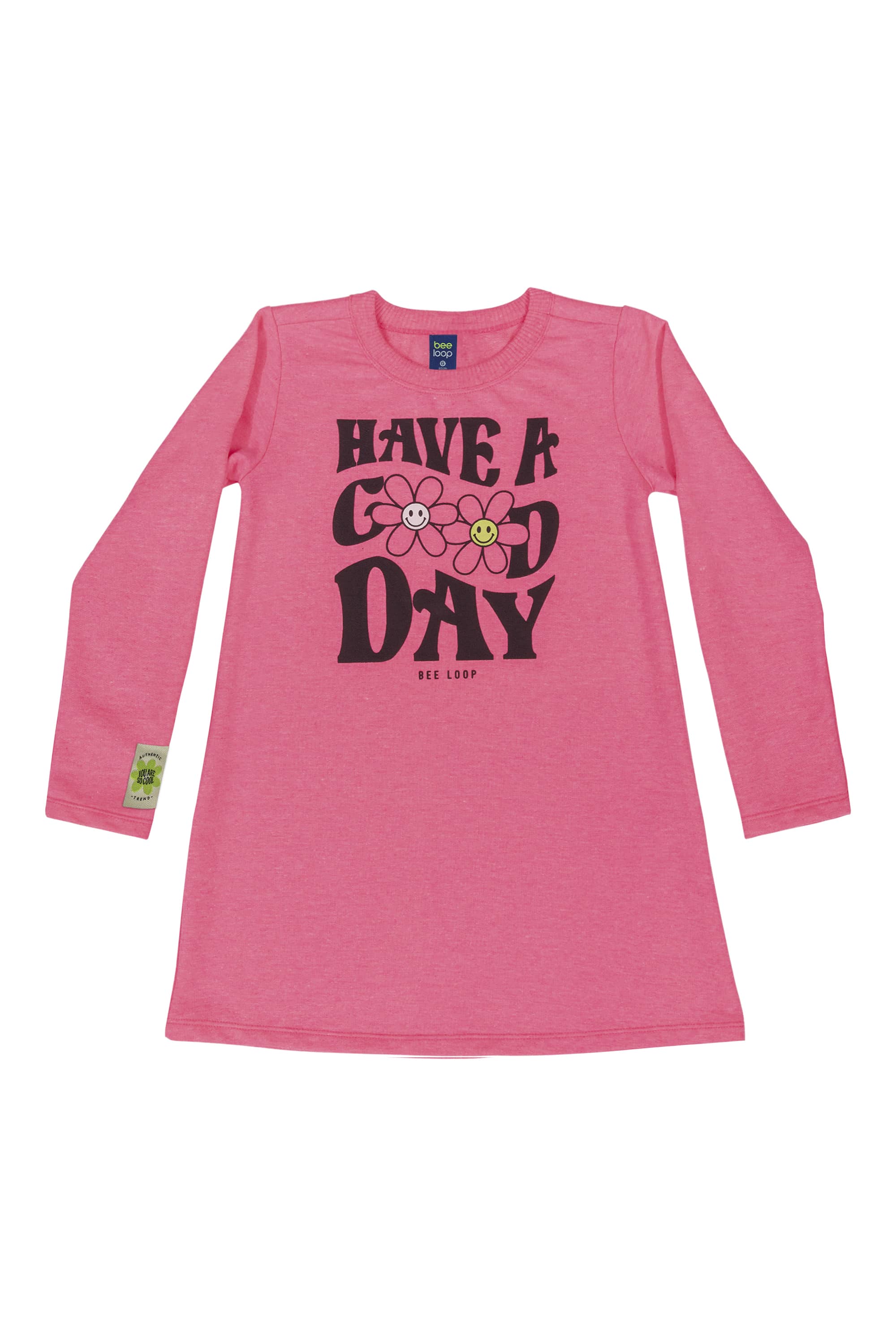 Vestido de Manga Longa Infantil (Rosa Pink) Bee Loop