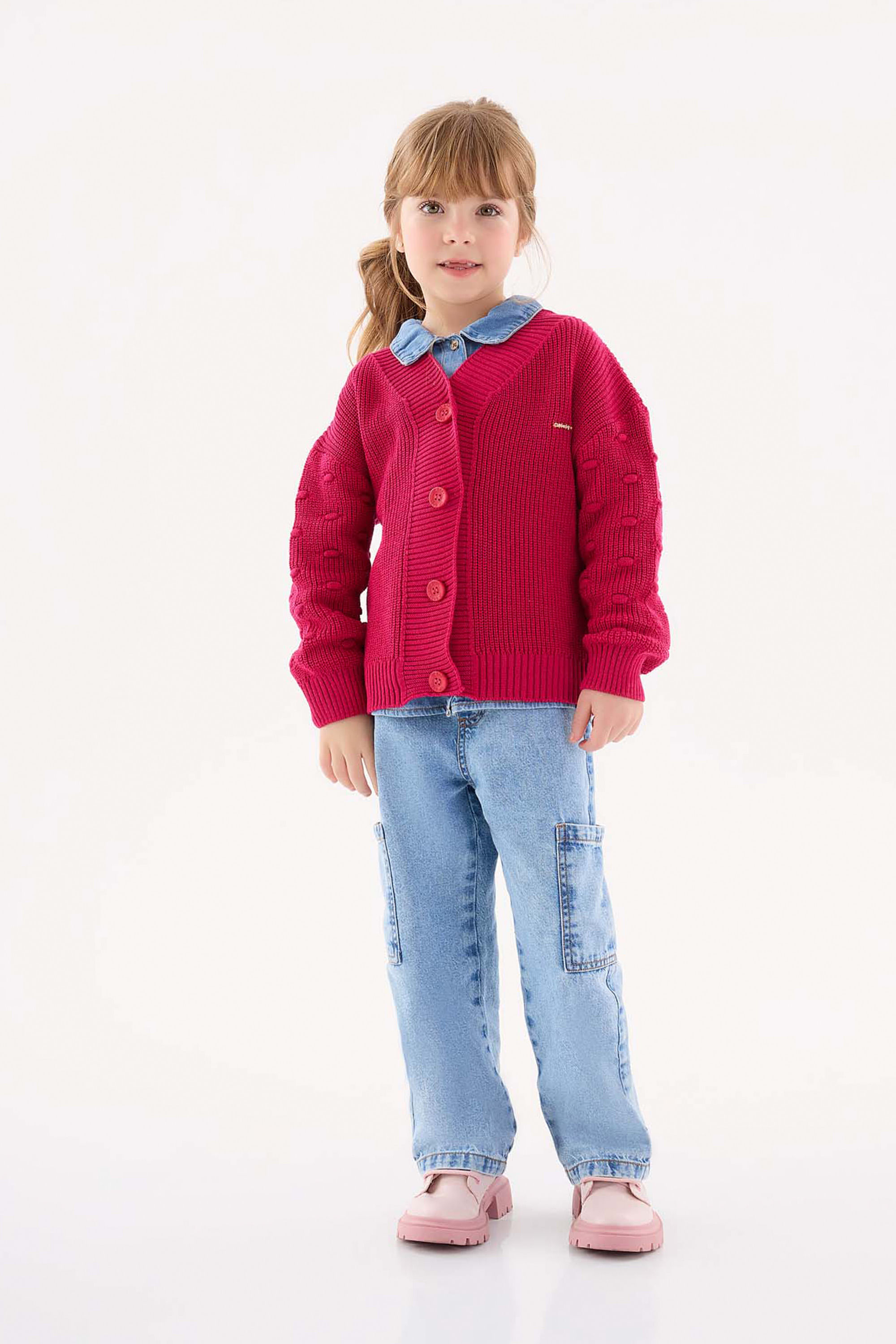 Casaco em Tricô Infantil para Meninas (Rosa) Up Baby - Imagem 2