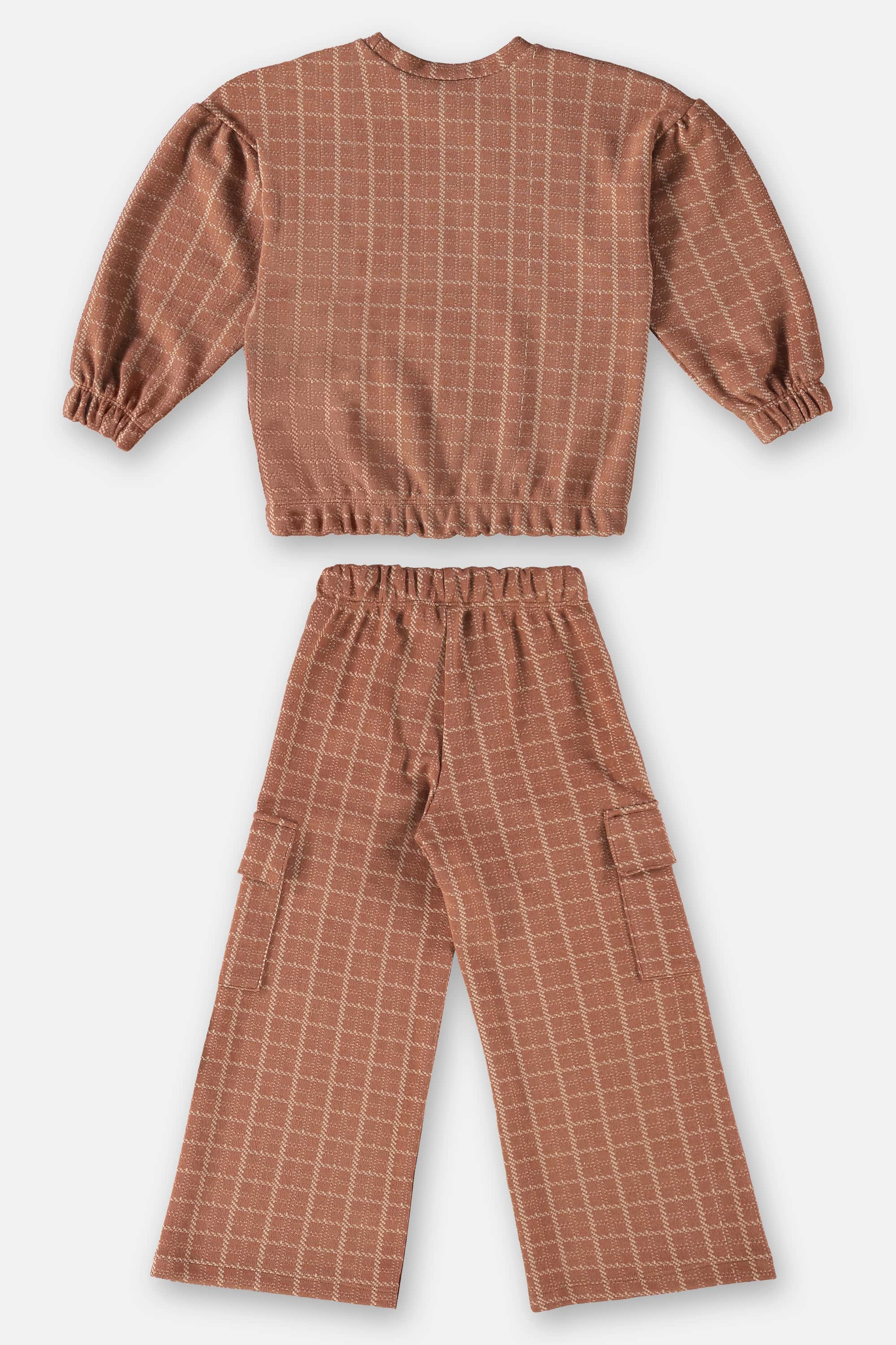 Conjunto Blusão e Calça em Jacquard Xadrez Infantil Menina (Marrom) Up Baby - Imagem 5