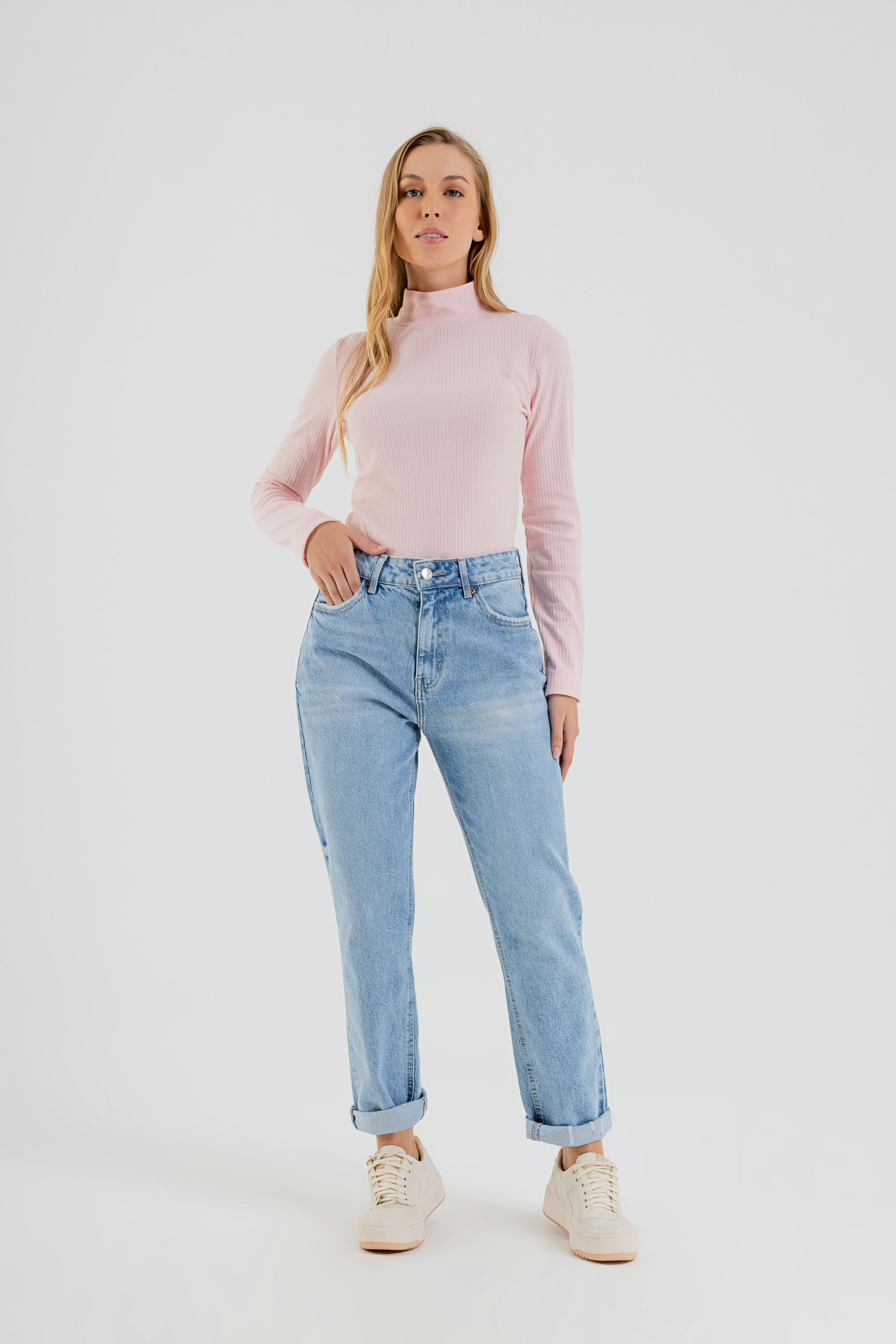 Blusa Básica Manga Longa Feminina Adulto (Rosa) Just Basic - Imagem 2