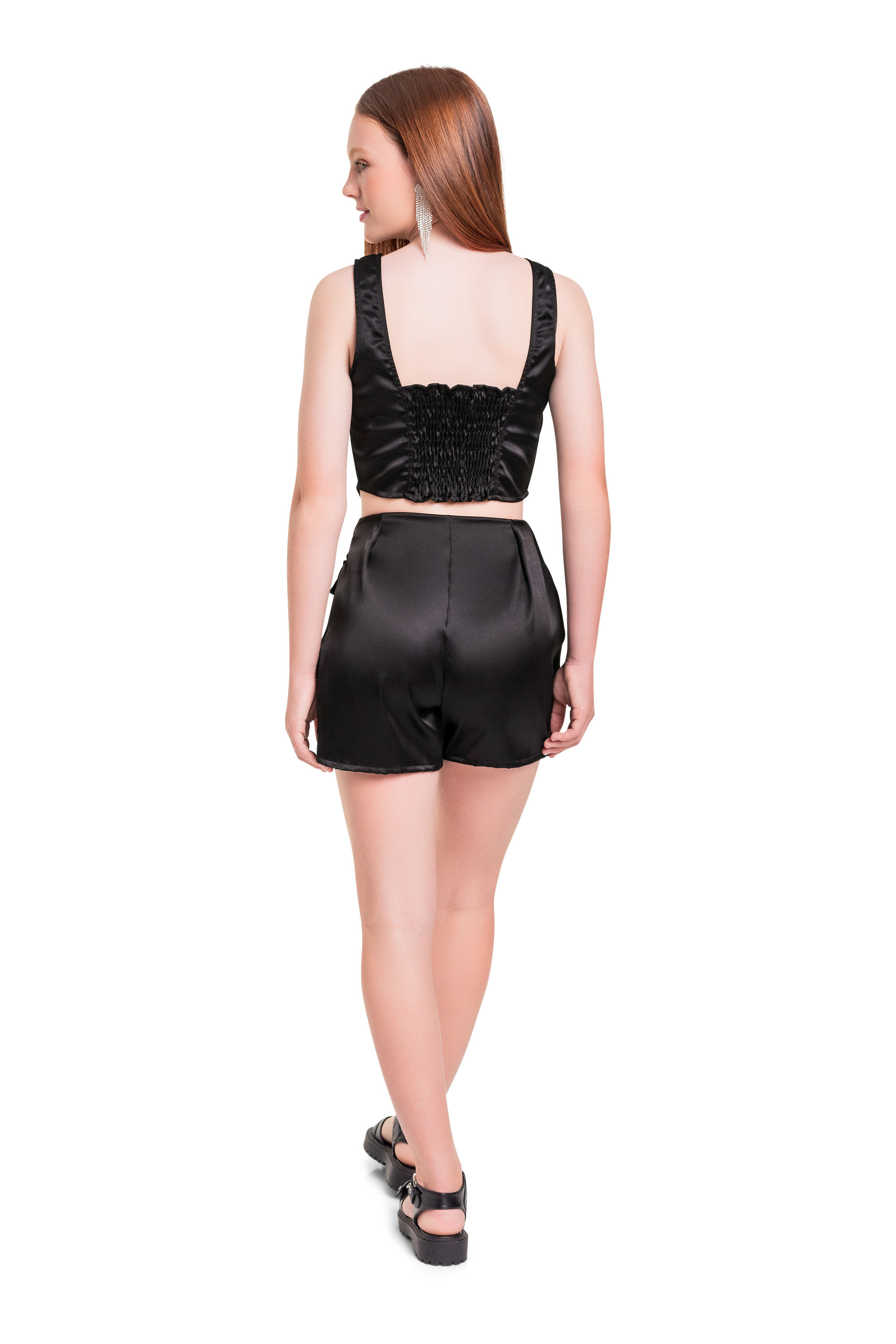 Top Cropped em Alfaiataria Juvenil (Preto) Gloss - Imagem 3