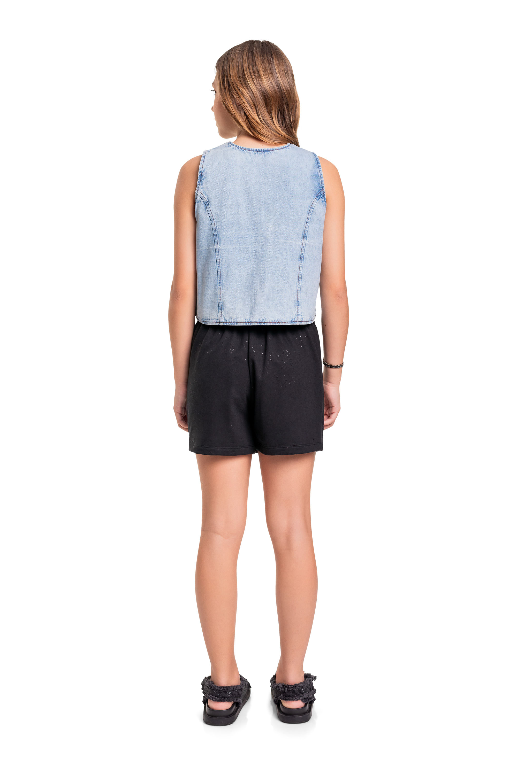 Short-Saia em Moletom Juvenil (Preto) Gloss - Imagem 3