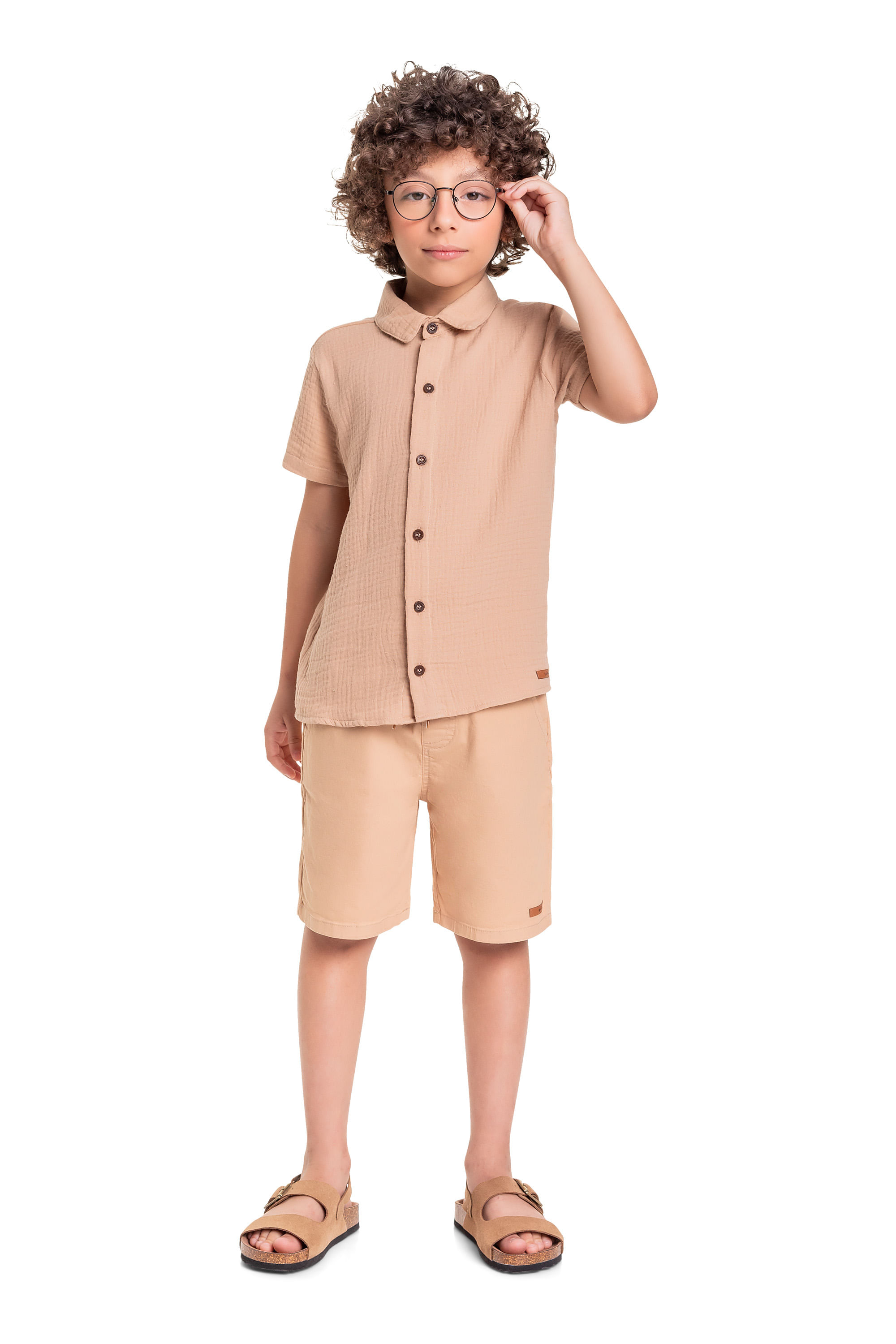 Camisa Infantil em Tecido para Menino (Marrom) Quimby