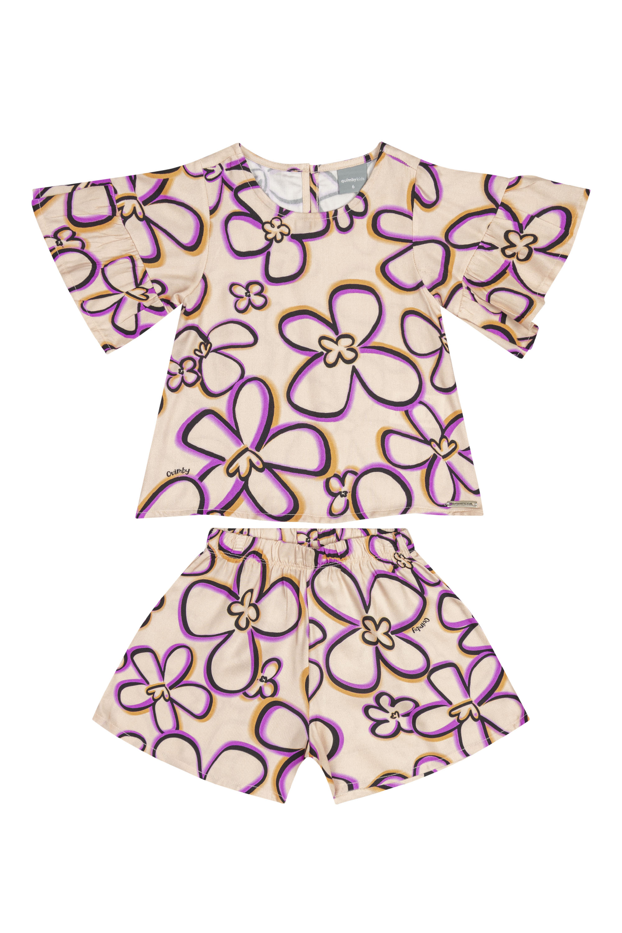 Conjunto Infantil com Bata e Short em Viscose para Menina (Laranja) Quimby - Imagem 2