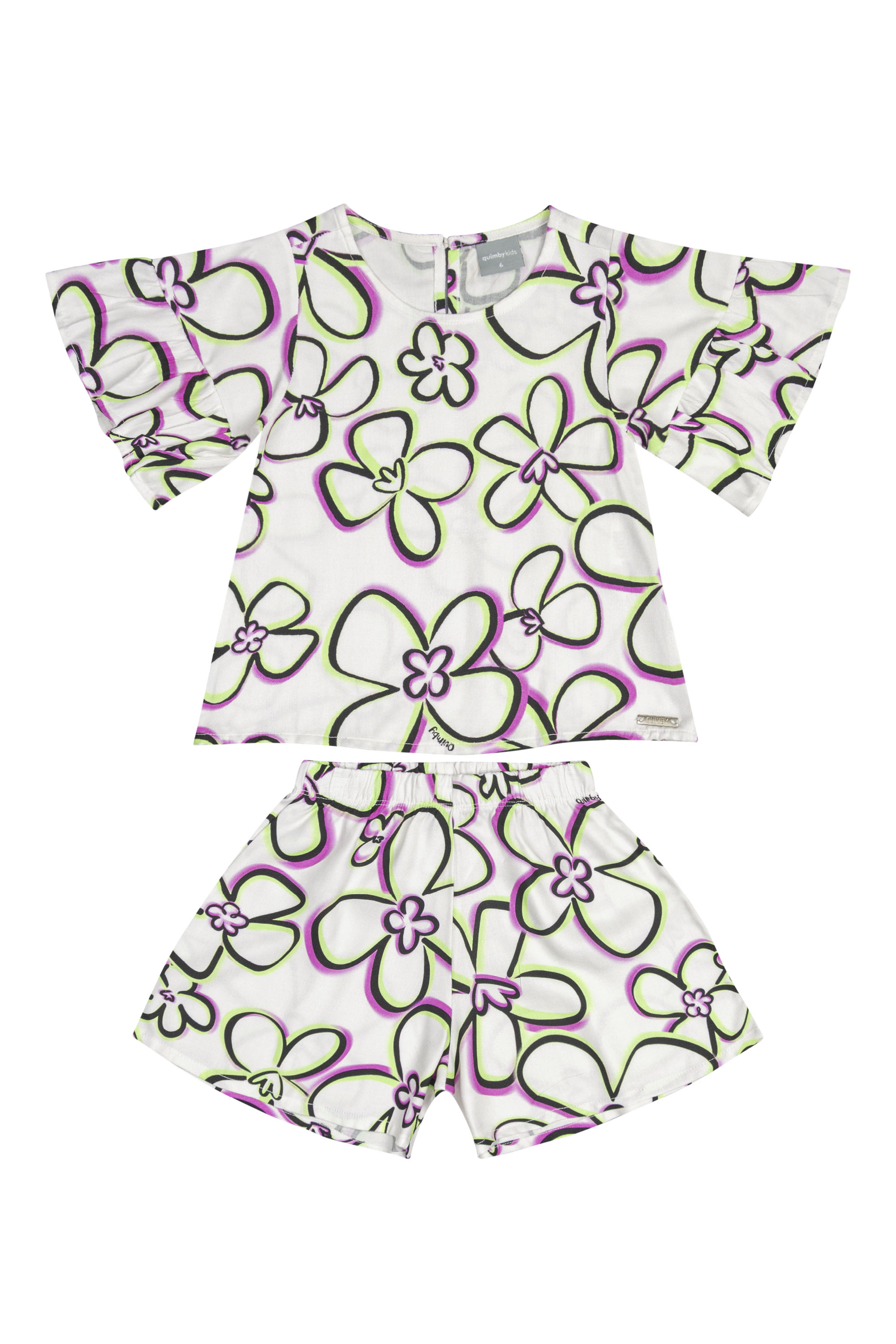 Conjunto Infantil com Bata e Short em Viscose para Menina (Off White) Quimby - Imagem 2