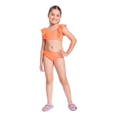 Biquíni Infantil FPS +50 com Glitter e Forro (Laranja) Quimby