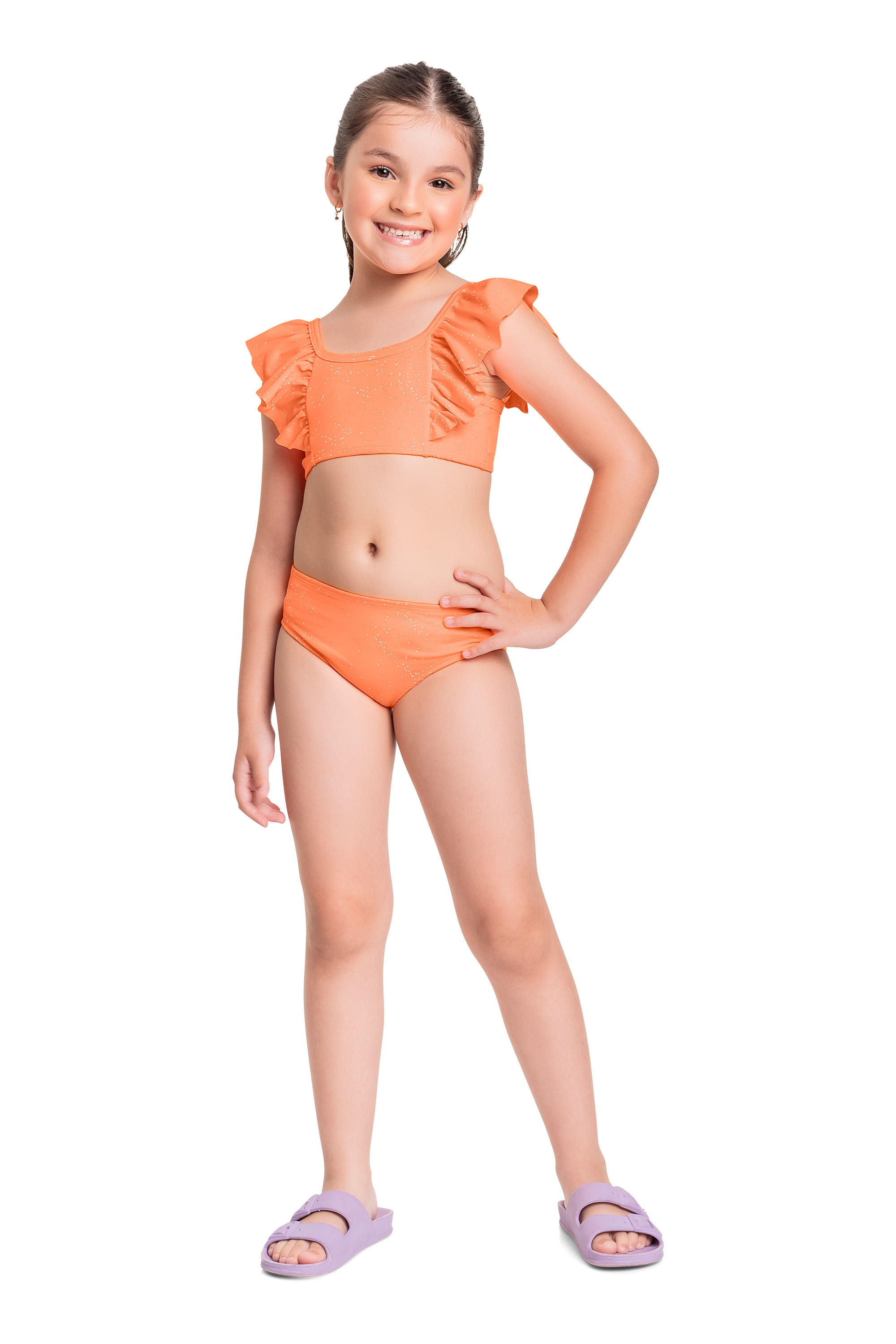 Biquíni Infantil FPS +50 com Glitter e Forro (Laranja) Quimby