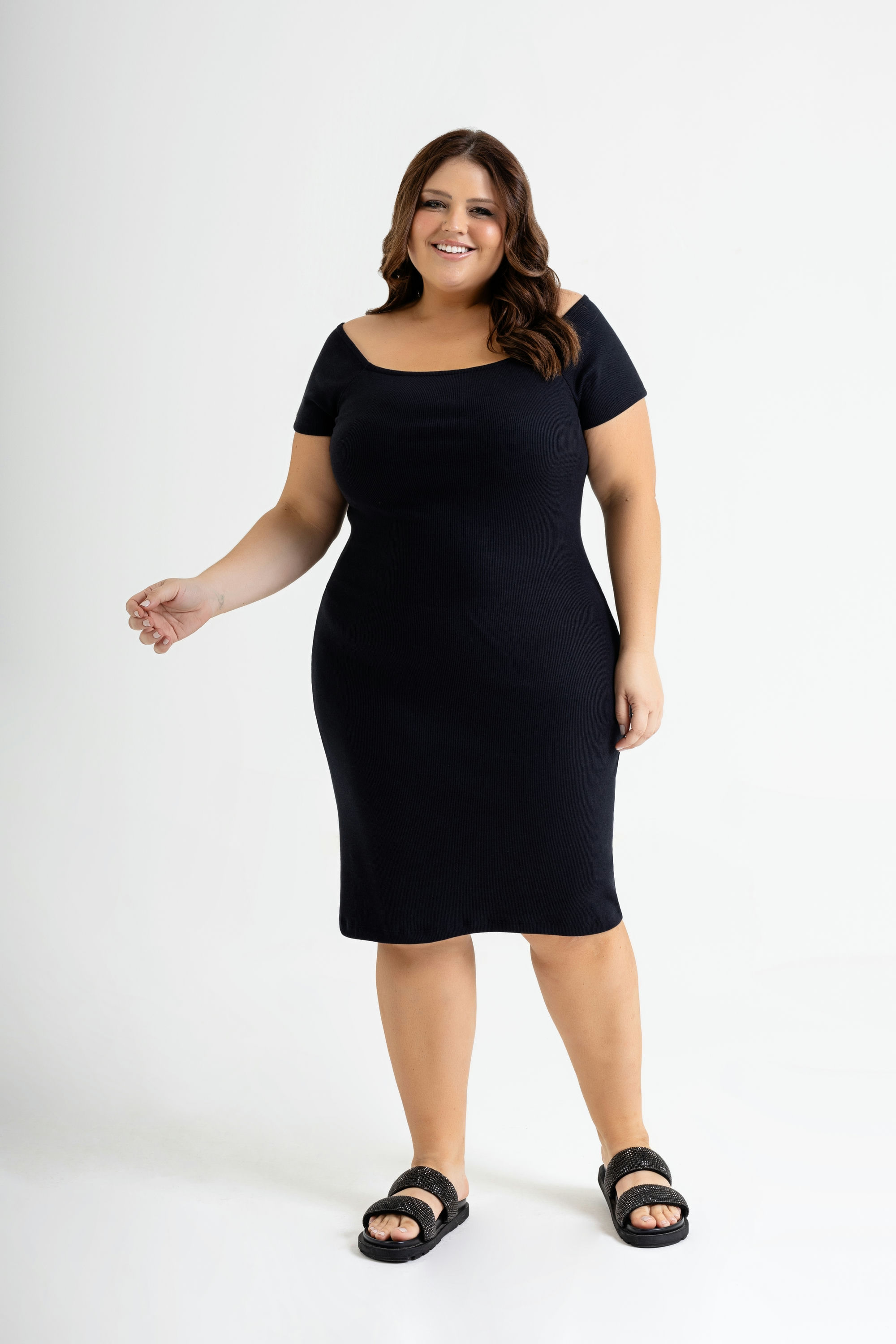 Vestido Ombro a Ombro em Ribana (Preto) Just Basic - Imagem 2