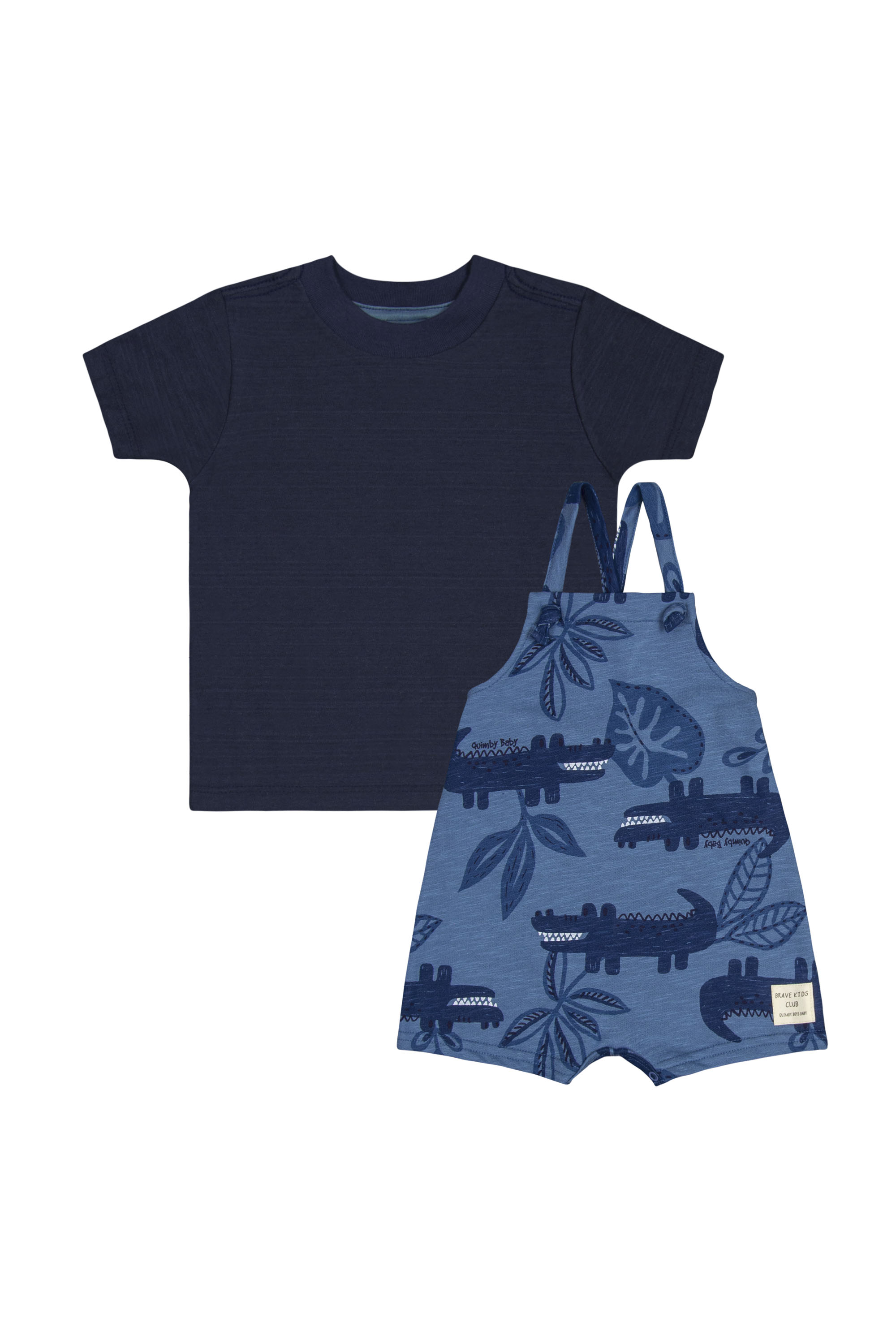 Conjunto com Jardineira e Camiseta para Bebê Menino (Azul Marinho) Quimby