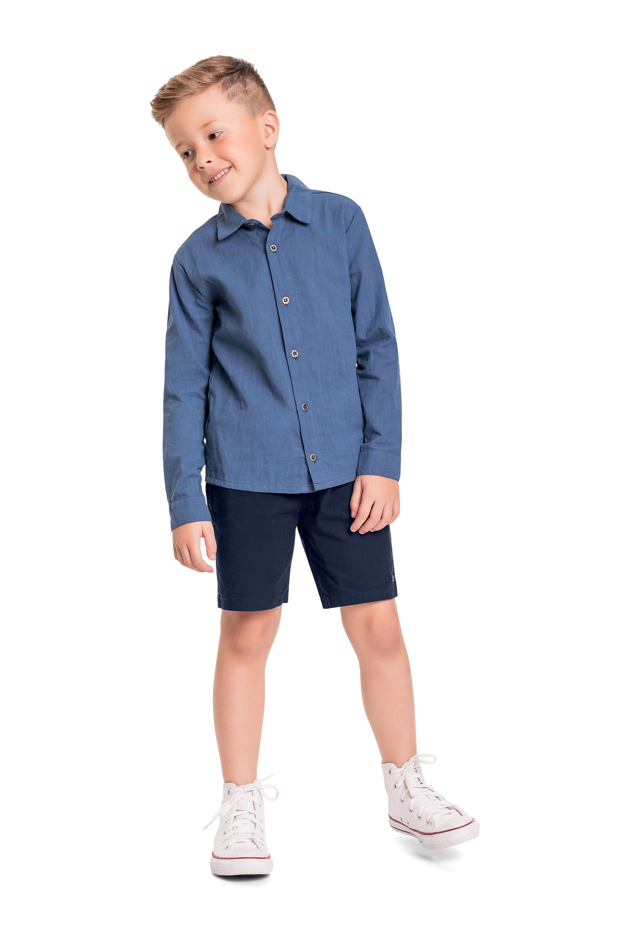 Camisa Infantil de Algodão para Menino (Azul) Quimby