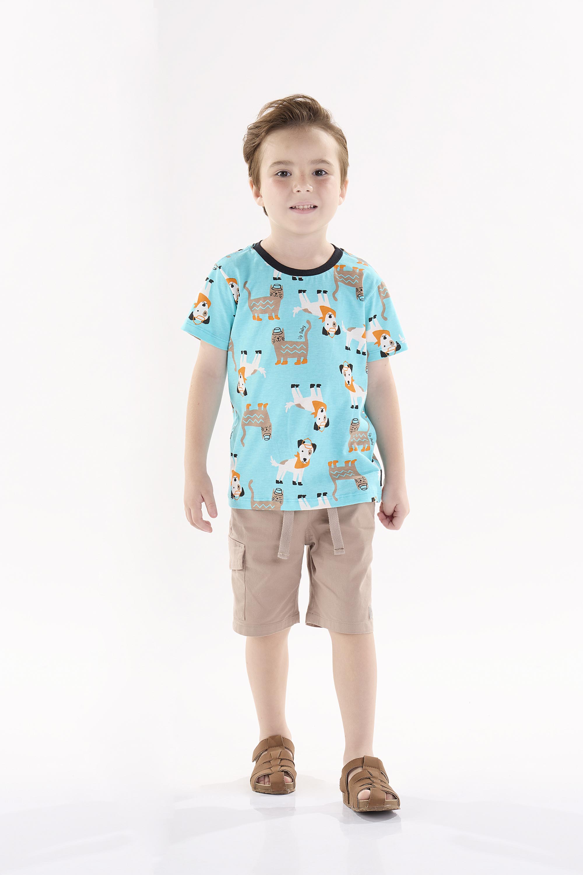 Camiseta Infantil para Meninos em Meia Malha (Azul Claro) Up Baby