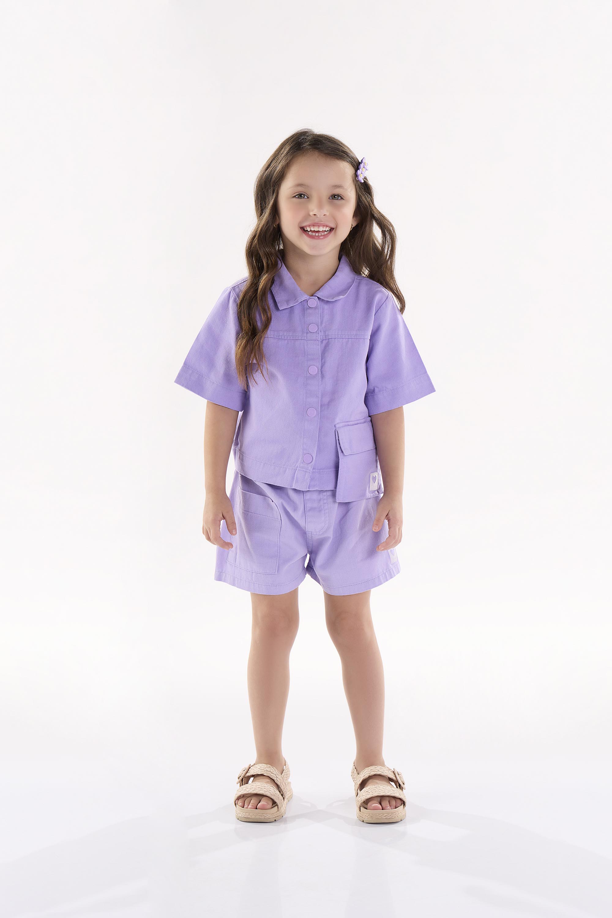 Short Infantil para Meninas em Sarja (Roxo) Up Baby