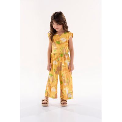 Macacão Infantil para Menina em Meia Malha Flamê (Amarelo) Up Baby