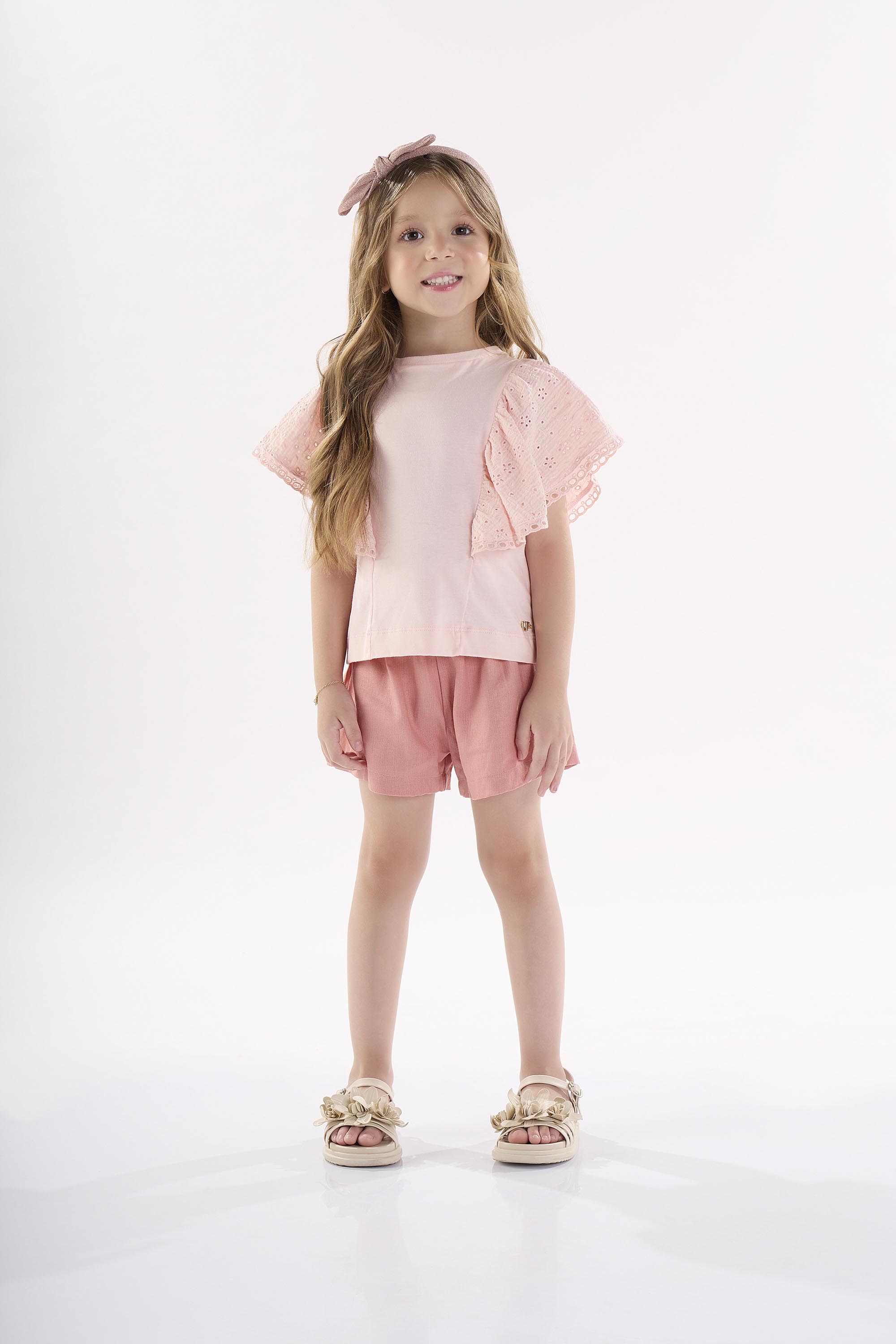 Bata Infantil para Menina em Meia Malha Linho (Rosa Claro) Up Baby