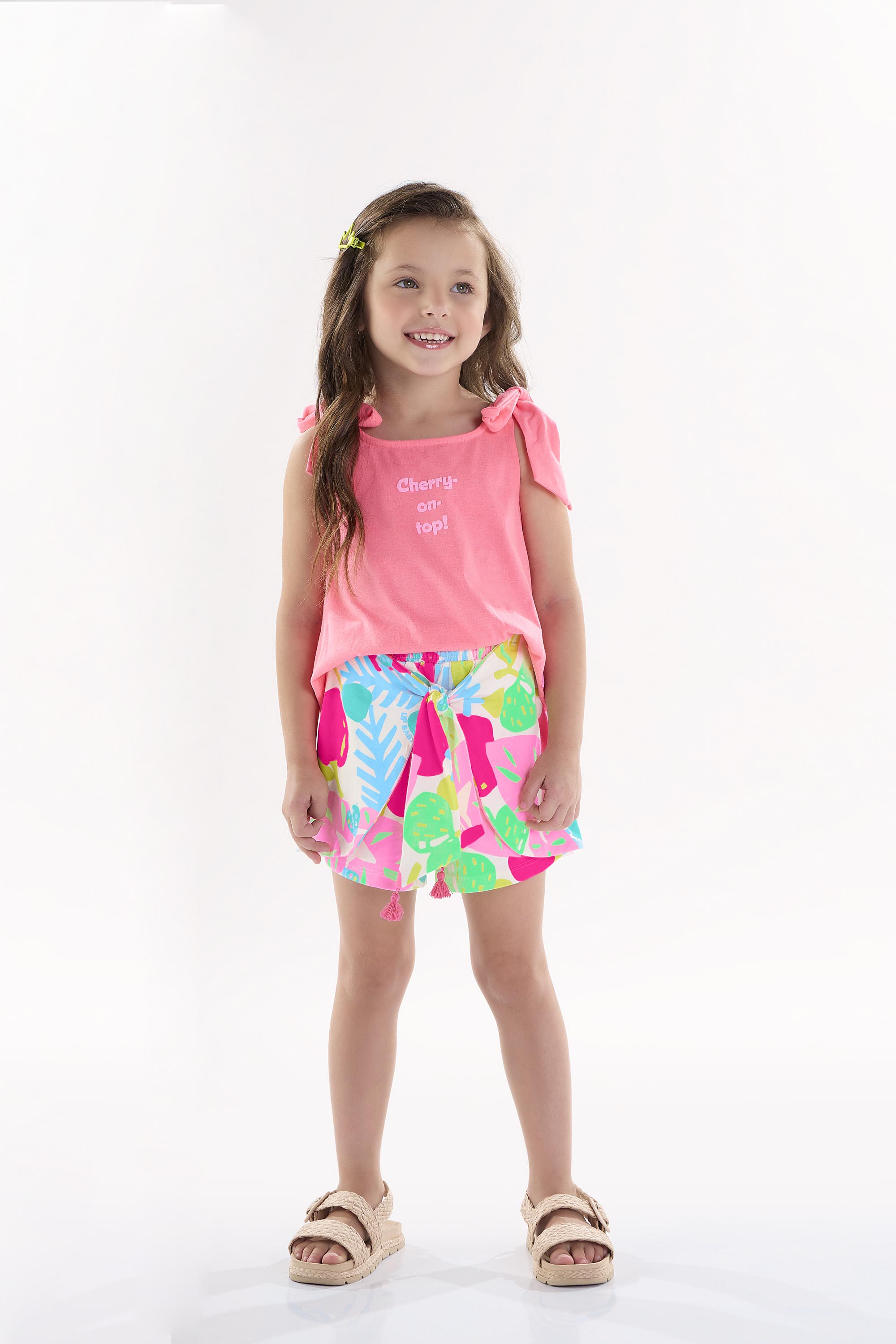 Conjunto Bata e Short Infantil para Menina (Rosa Pink Neon) Up Baby