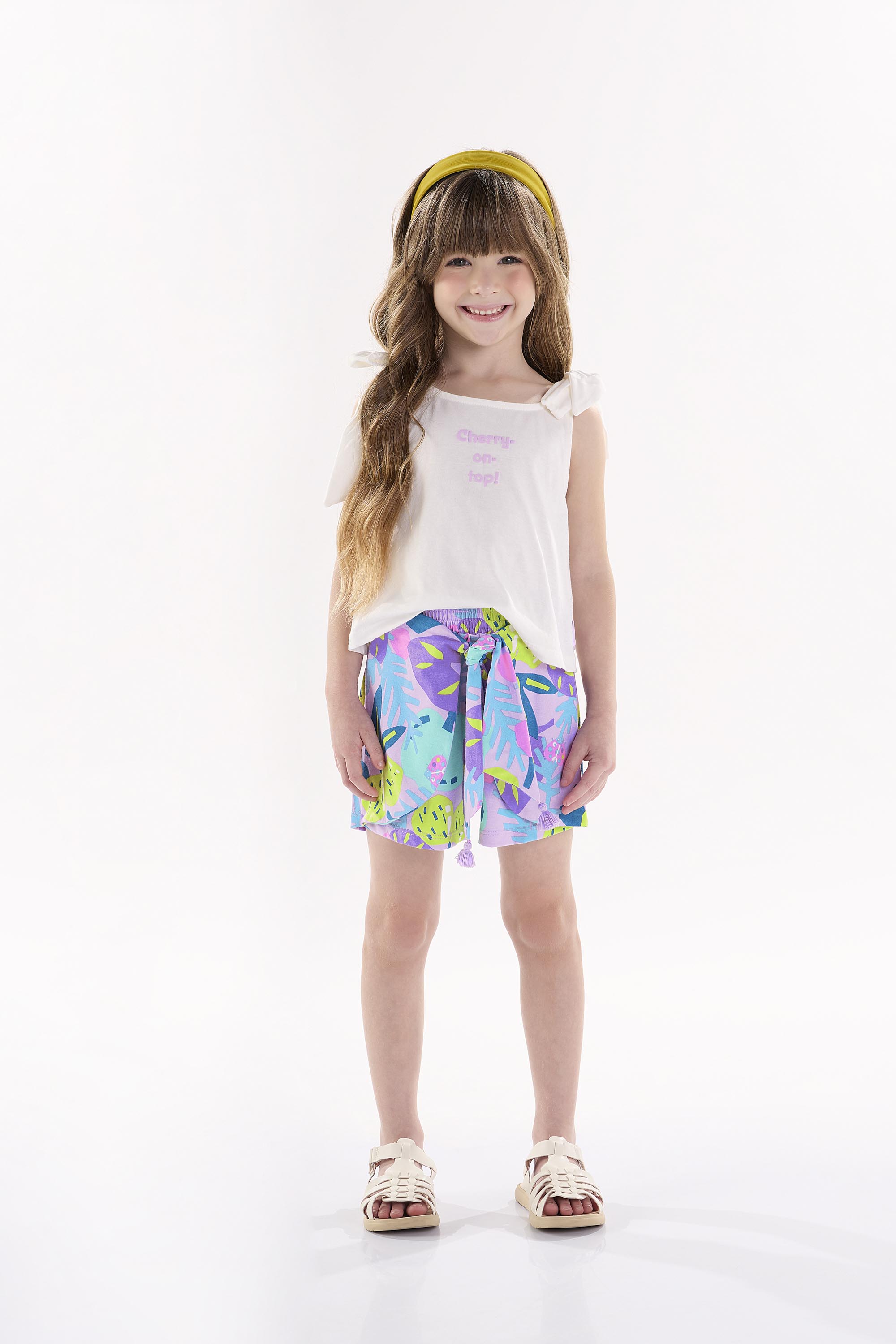 Conjunto Bata e Short Infantil para Menina (Off White) Up Baby