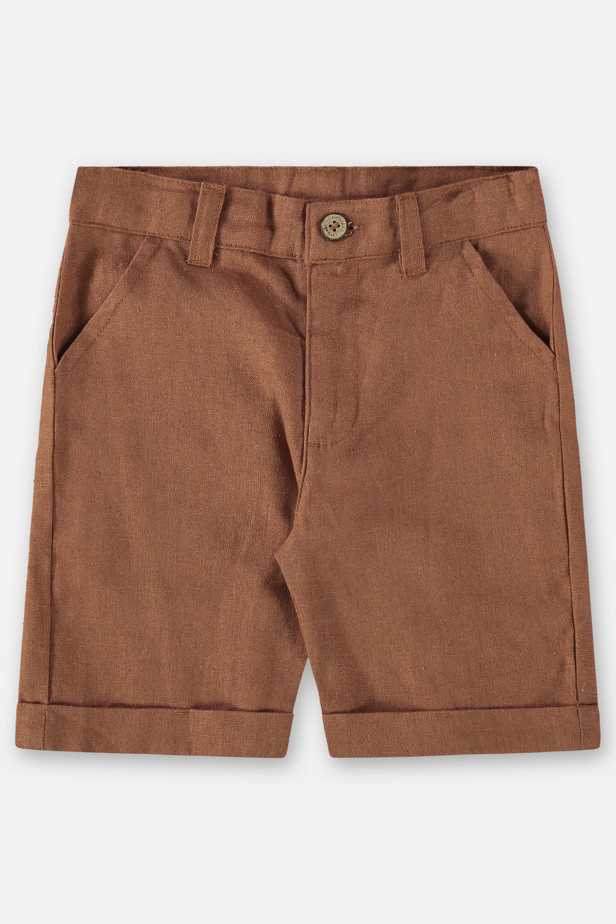 Bermuda Básica Infantil para Meninos em Linho (Marrom) Up Baby