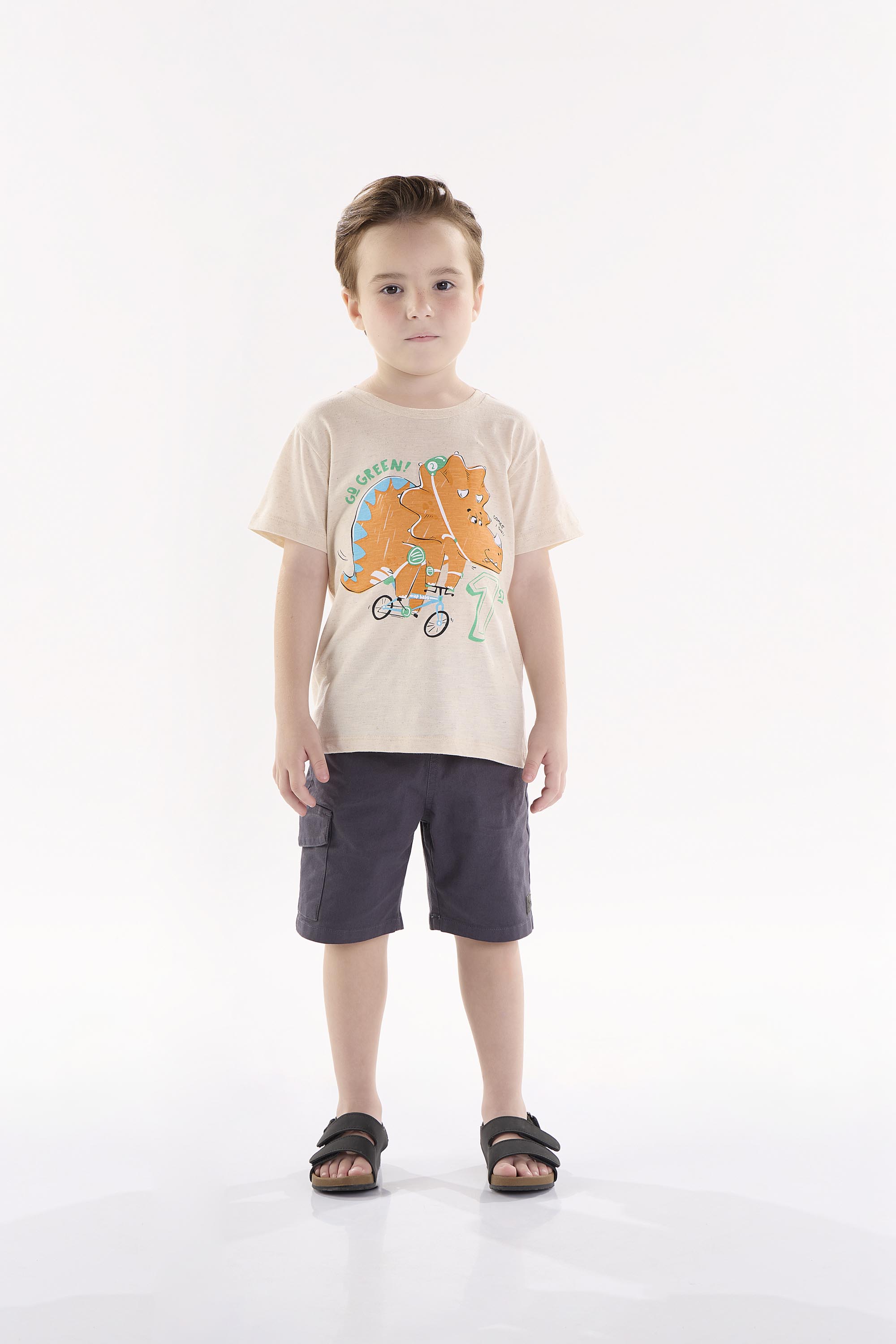 Camiseta Infantil para Menino em Meia Malha Linho (Bege) Up Baby