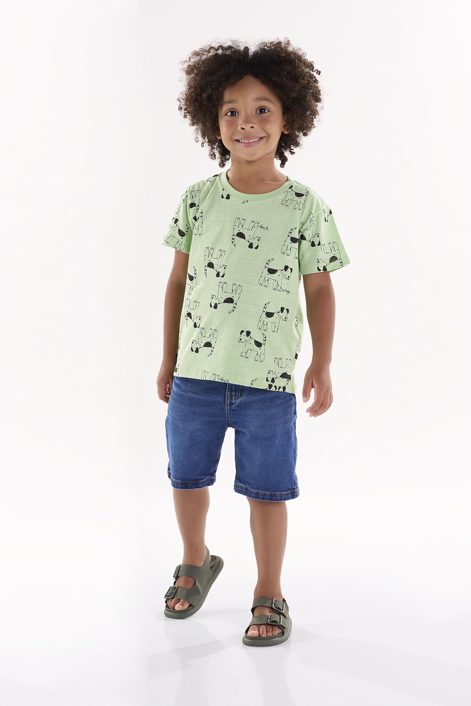 Camiseta em Meia Malha Flamê Infantil para Menino (Verde) Up Baby