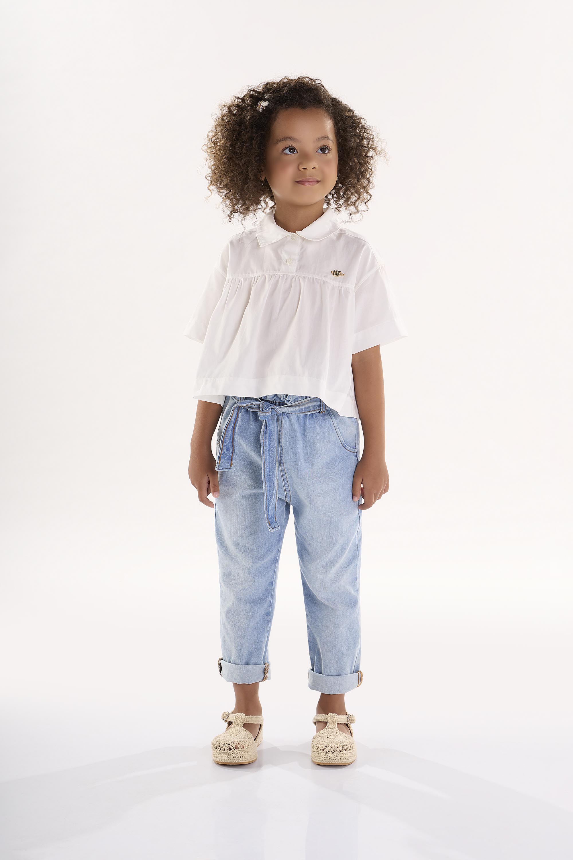 Calça Clochard em Jeans Infantil para Meninas (Azul) Up Baby