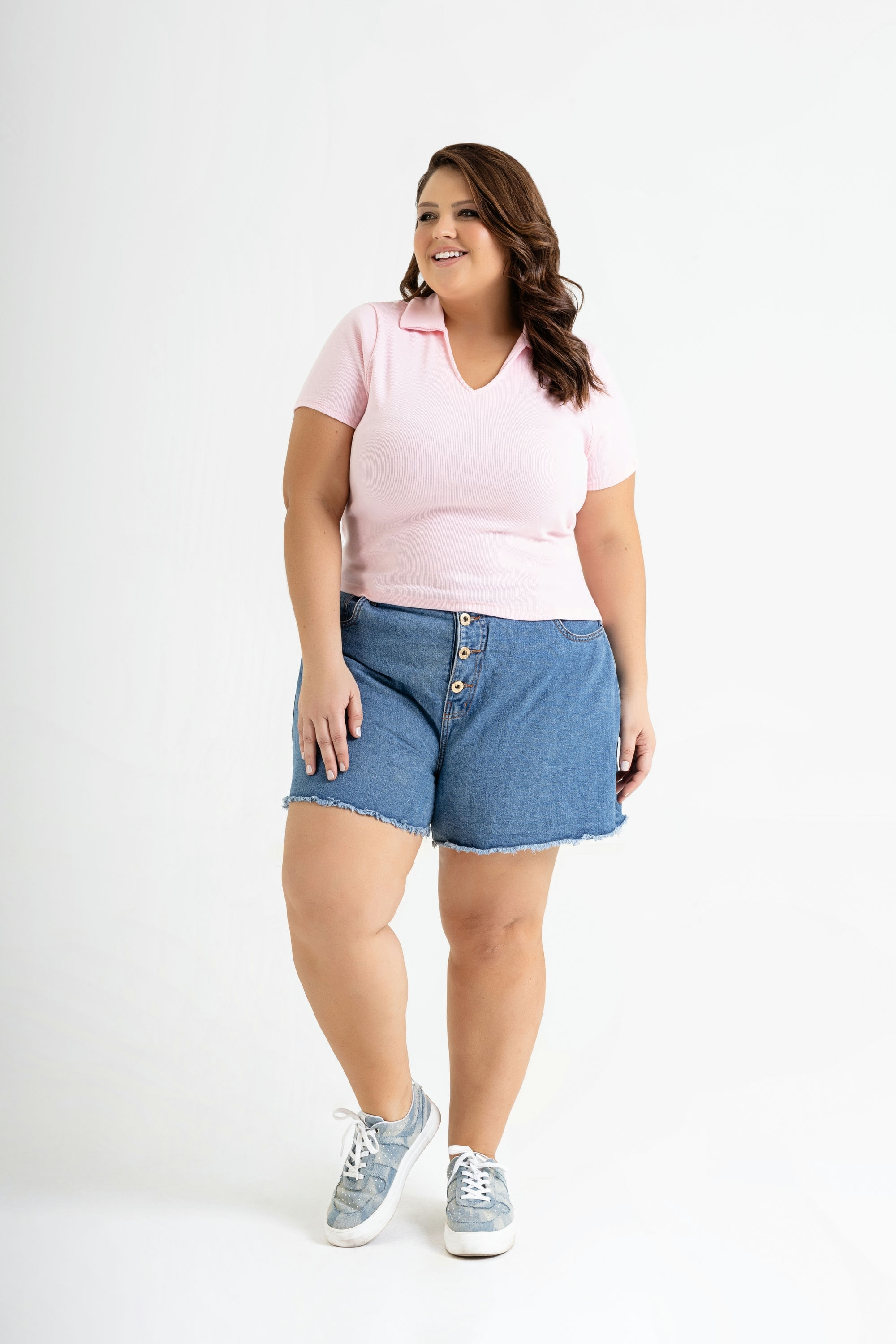 Blusa Polo em Ribana Básica (Rosa) Just Basic - Imagem 2