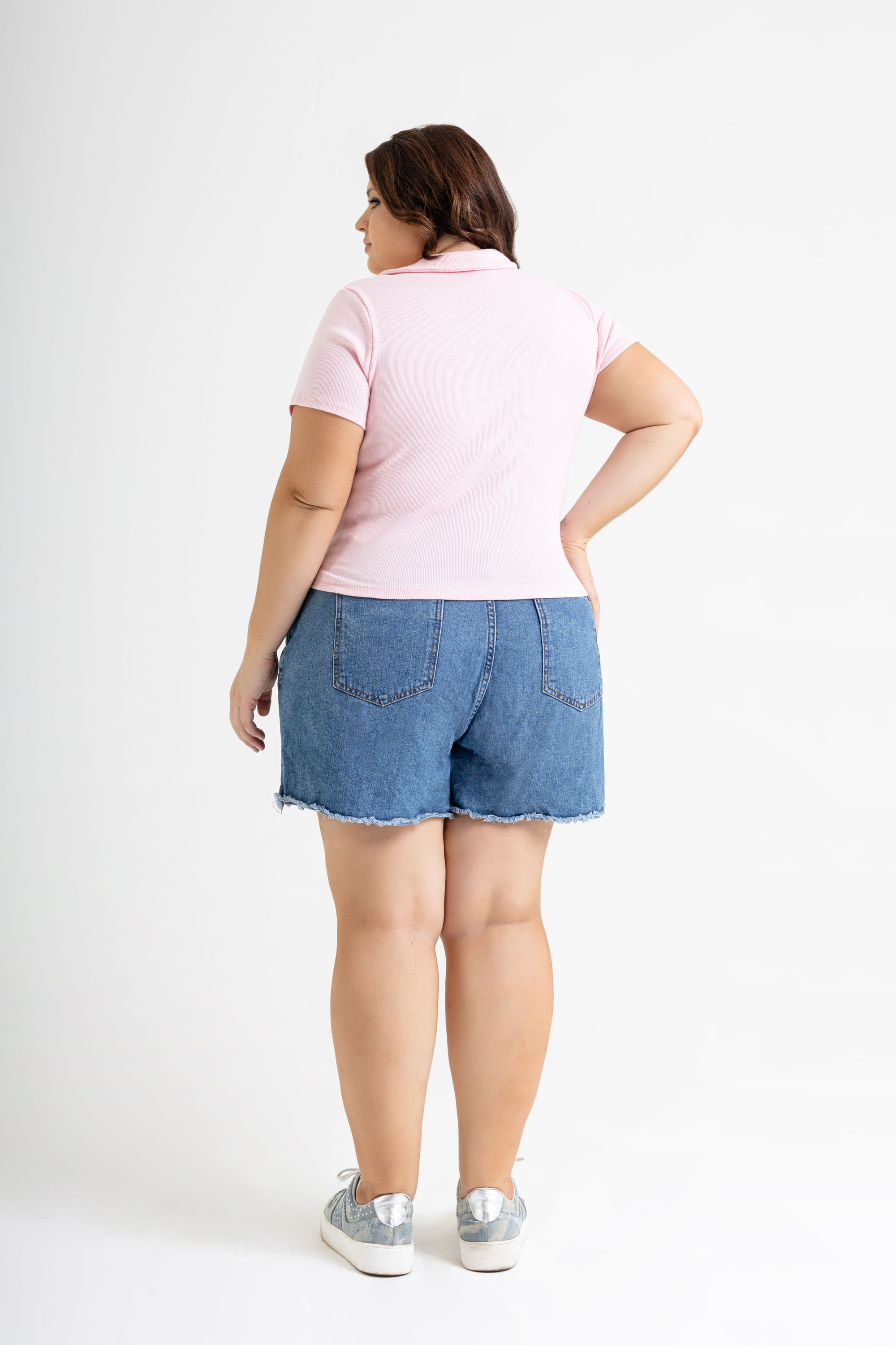 Blusa Polo em Ribana Básica (Rosa) Just Basic - Imagem 6