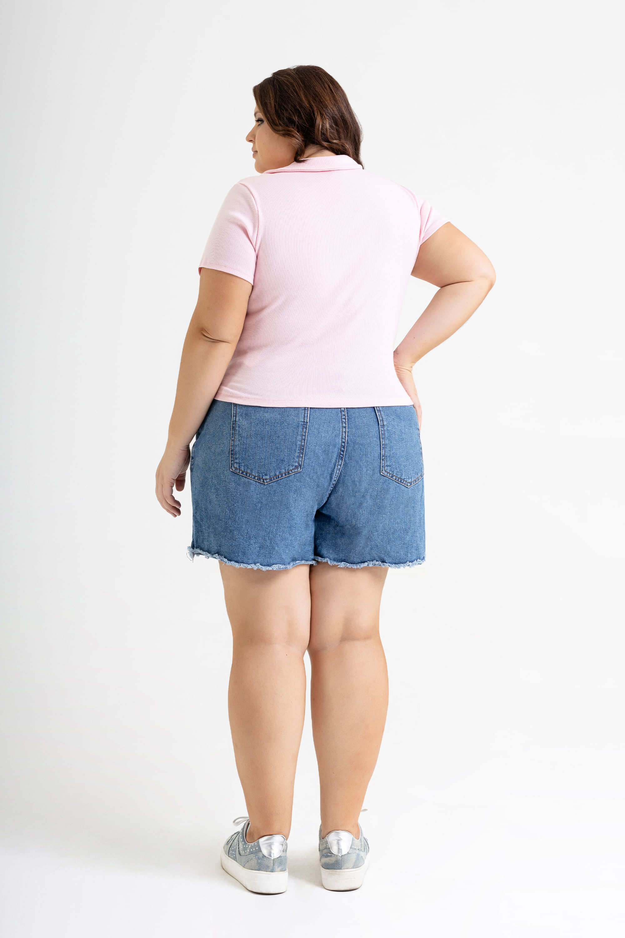 Blusa Polo em Ribana Básica (Rosa) Just Basic - Imagem 3