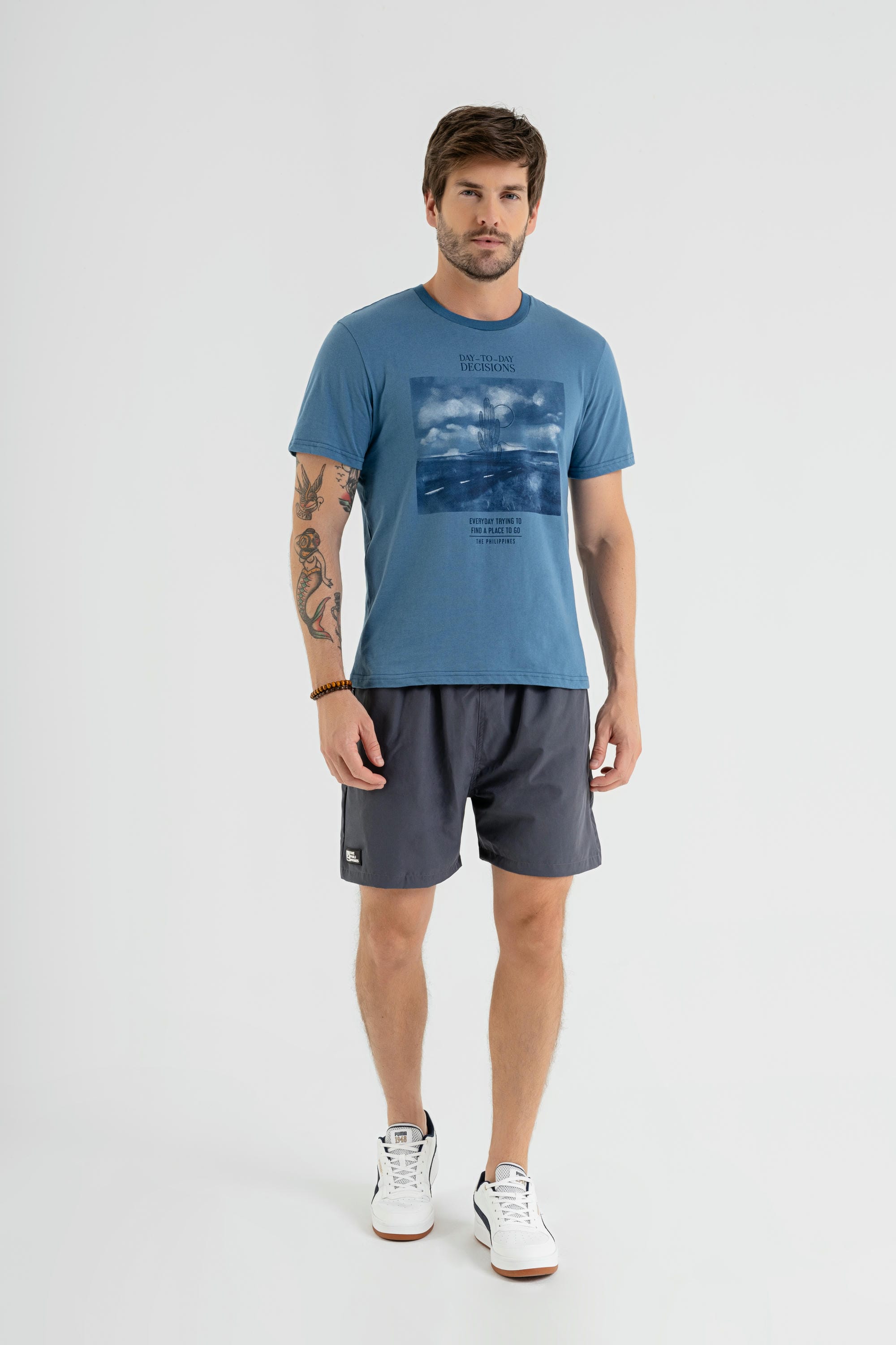 Camiseta Manga Curta Masculina em Meia Malha (Azul) The Philippines