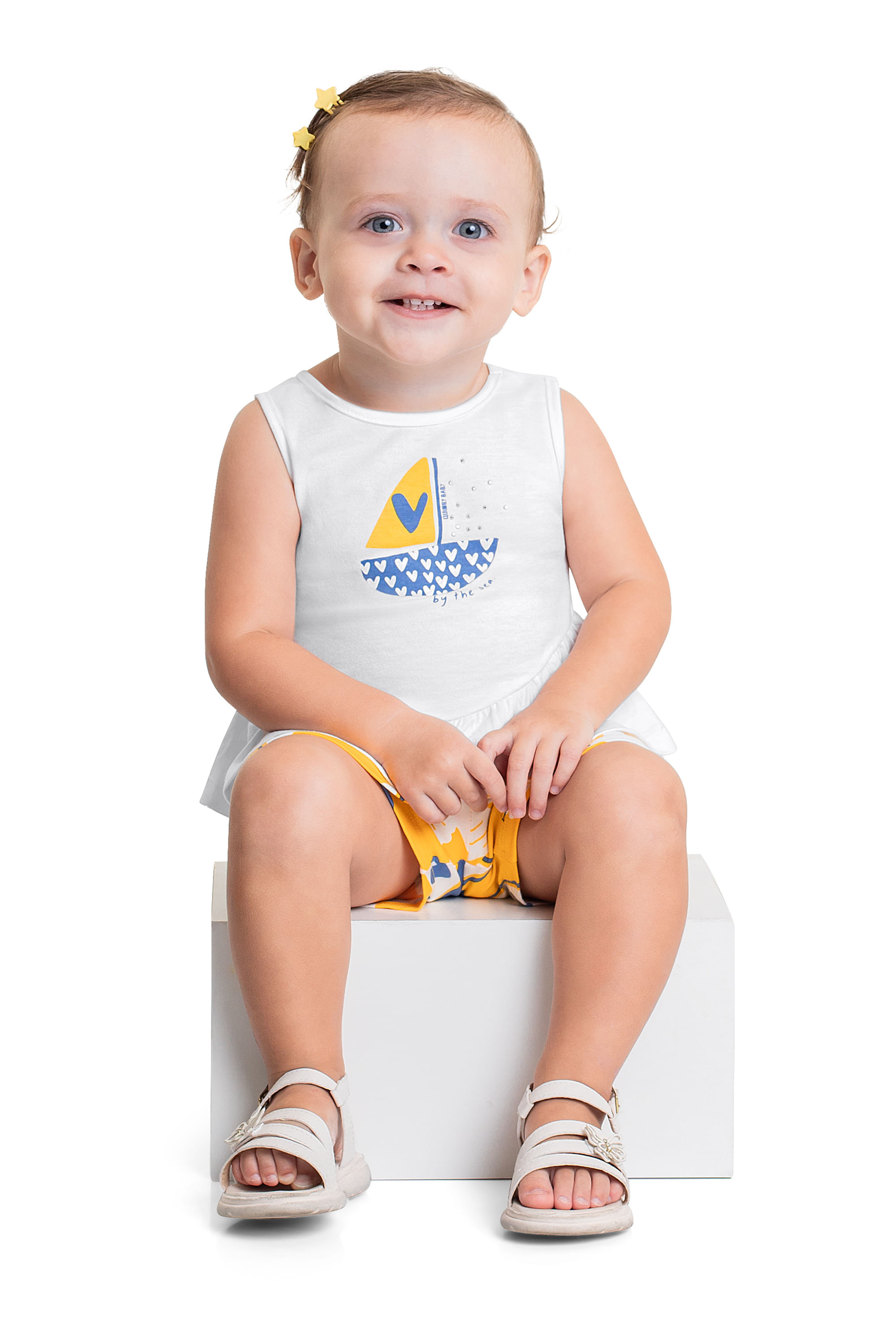 Conjunto com Regata e Short-Saia para Bebê Menina (Branco) Quimby