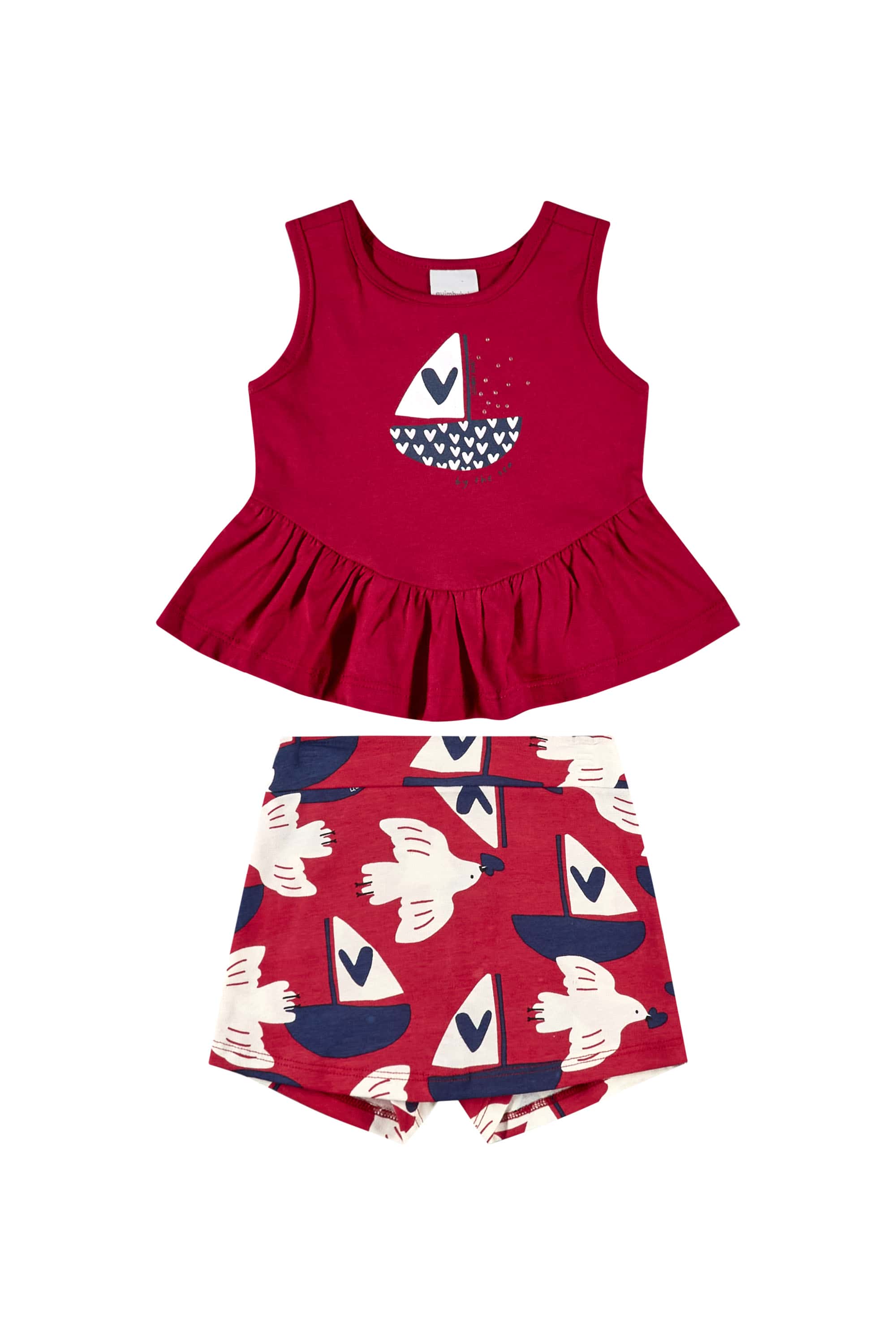 Conjunto com Regata e Short-Saia para Bebê Menina (Vermelho) Quimby