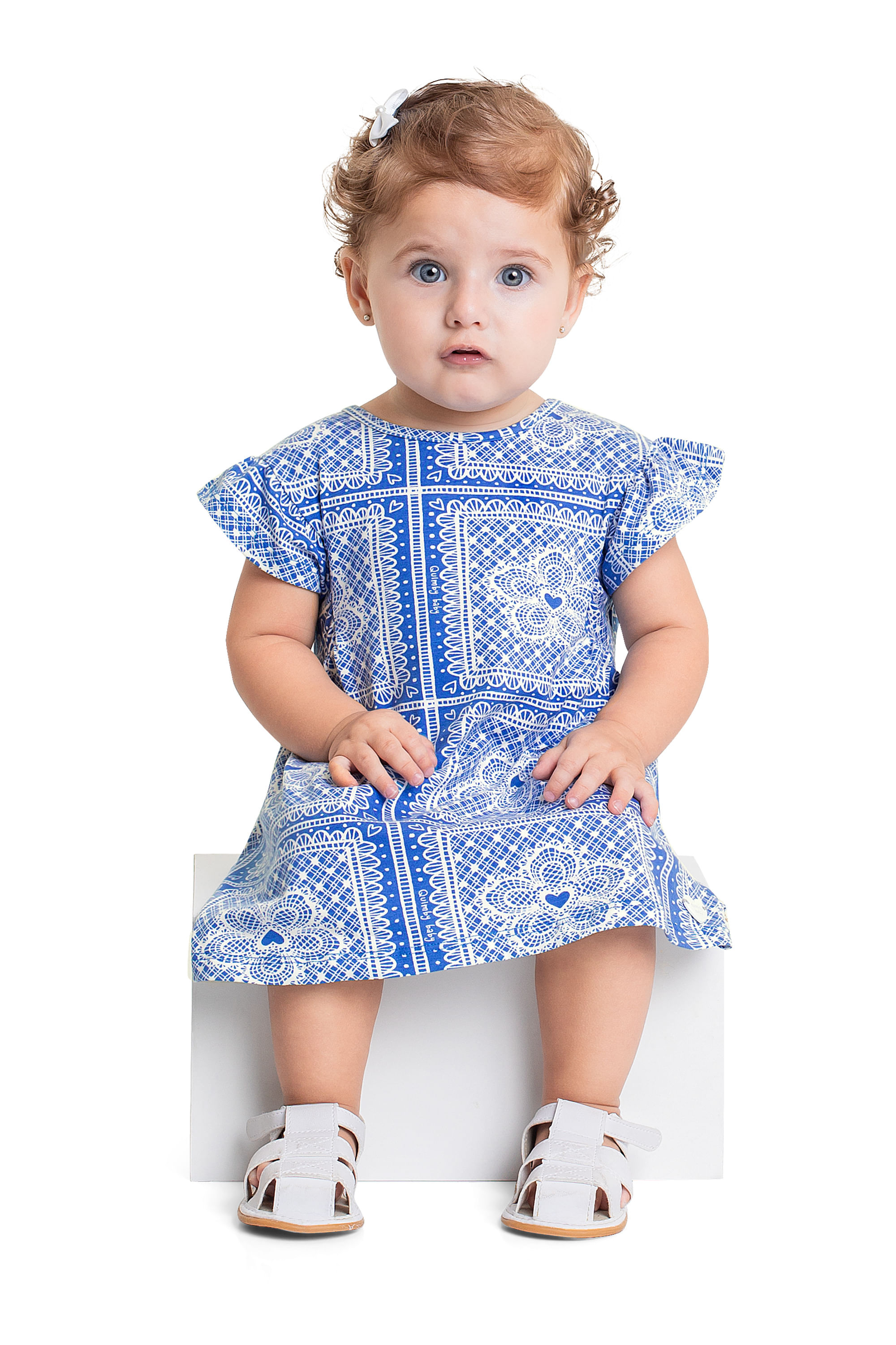Vestido Estampado para Bebê Menina (Azul) Quimby - Imagem 3