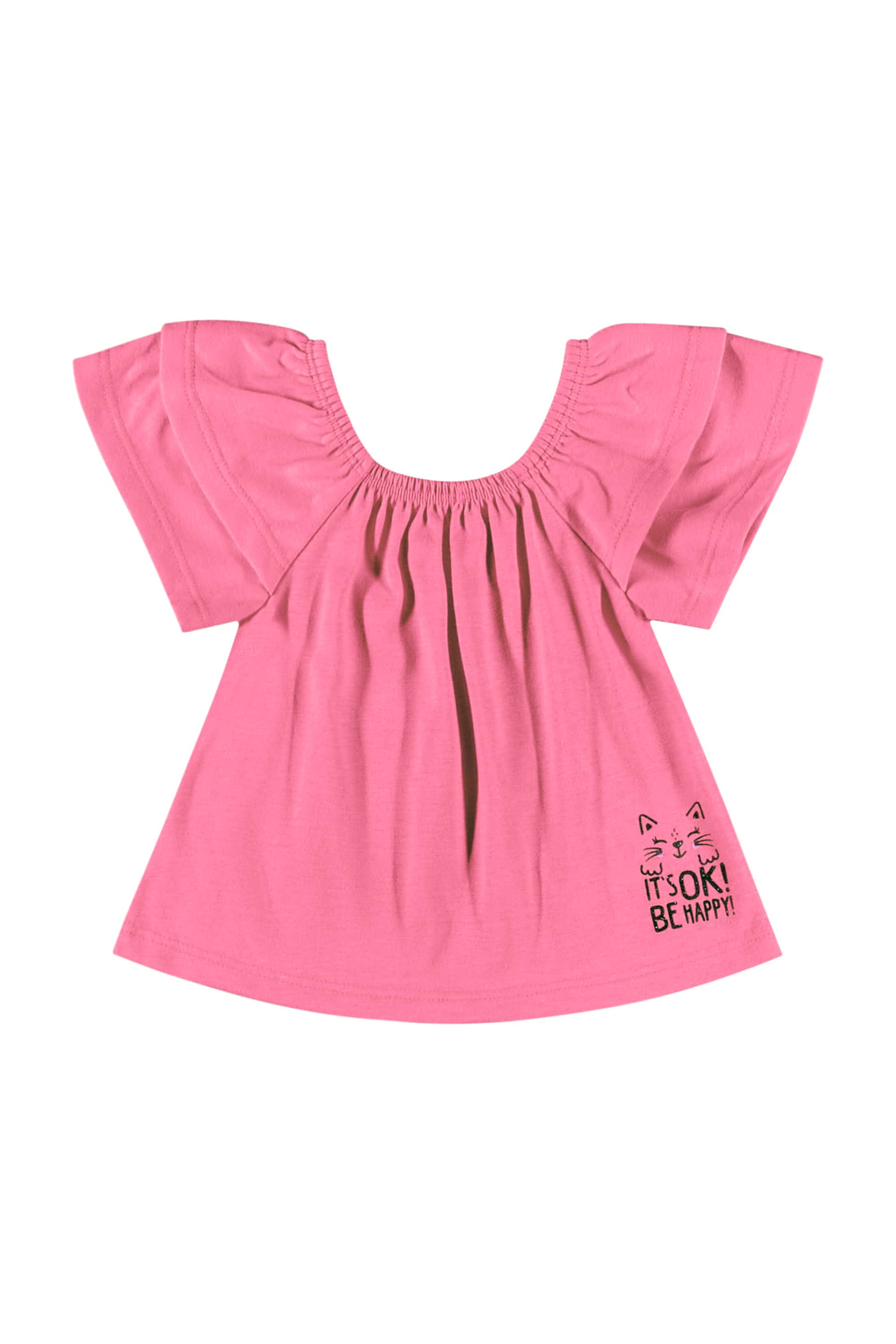 Conjunto com Blusa e Saia de Gatinhos para Bebê Menina (Rosa) Quimby - Imagem 3
