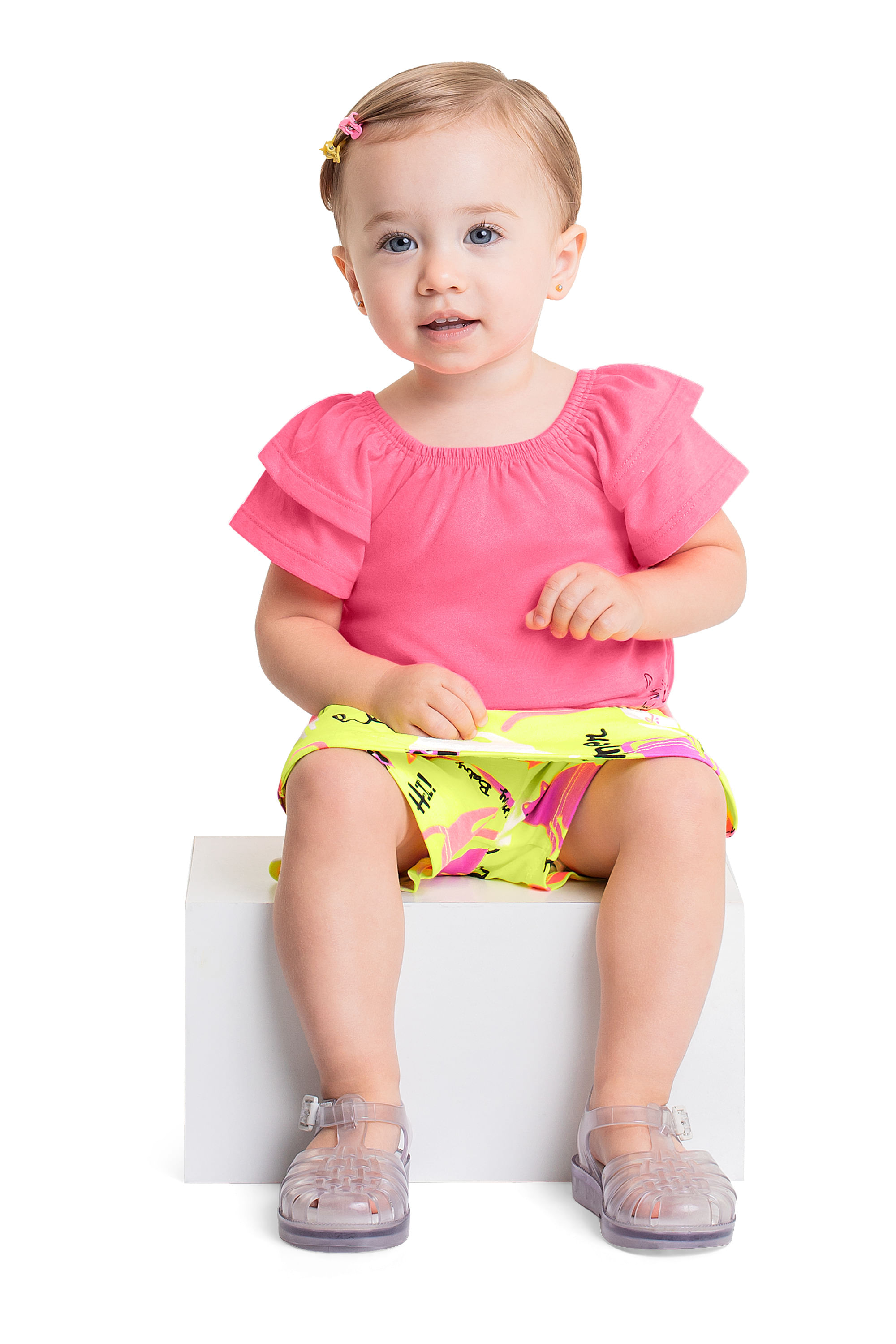 Conjunto com Blusa e Saia de Gatinhos para Bebê Menina (Rosa) Quimby