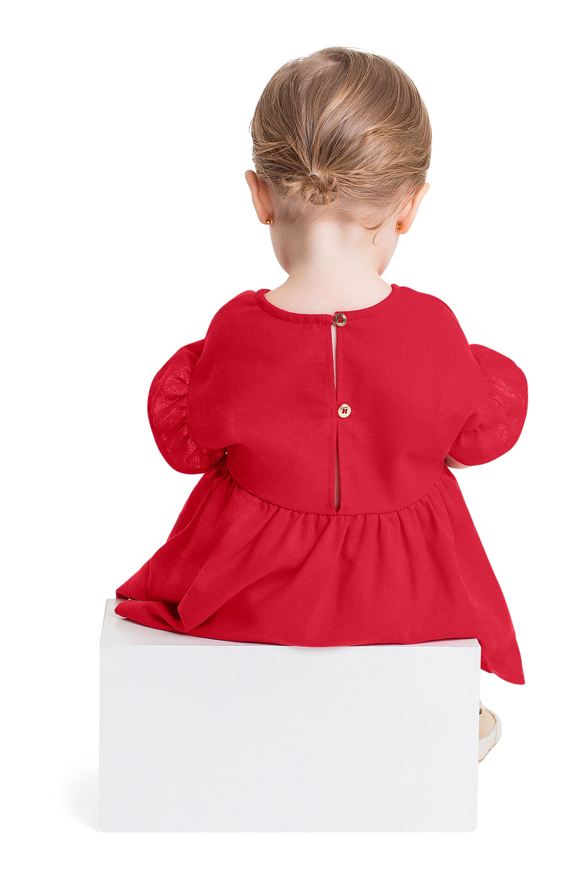 Vestido em Tecido para Bebê Menina (Vermelho) Quimby - Imagem 3