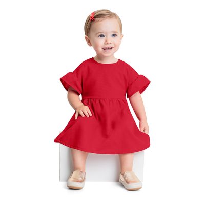 Vestido em Tecido para Bebê Menina (Vermelho) Quimby