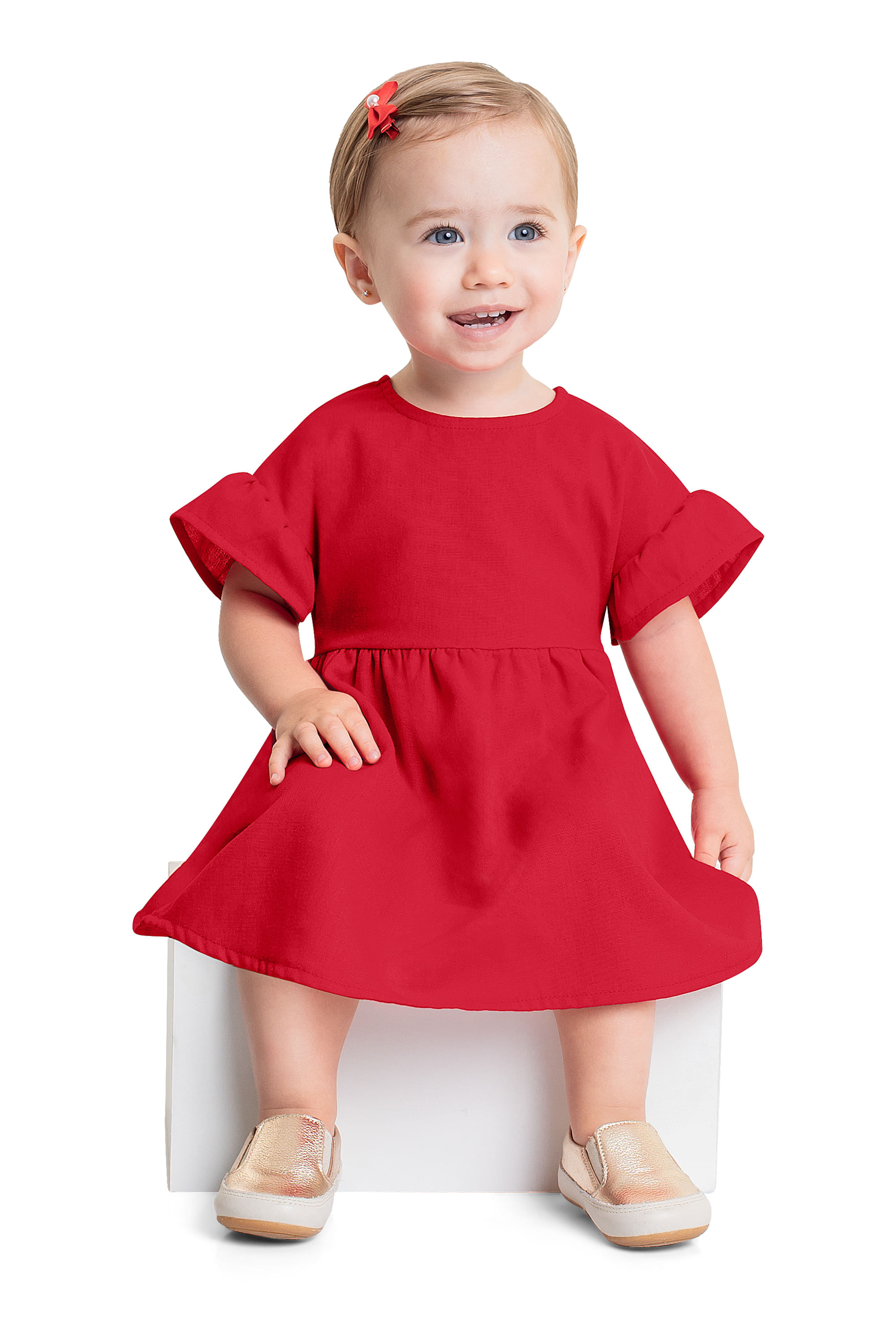 Vestido em Tecido para Bebê Menina (Vermelho) Quimby