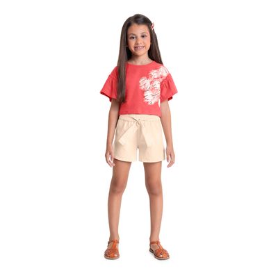 Cropped Infantil Floral para Menina (Coral) Quimby