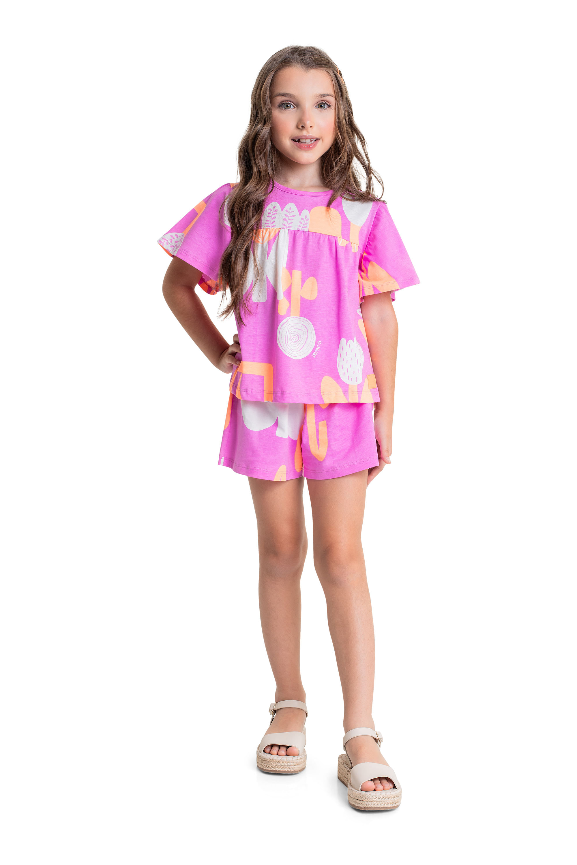 Conjunto com Blusa e Short para Menina (Roxo) Quimby