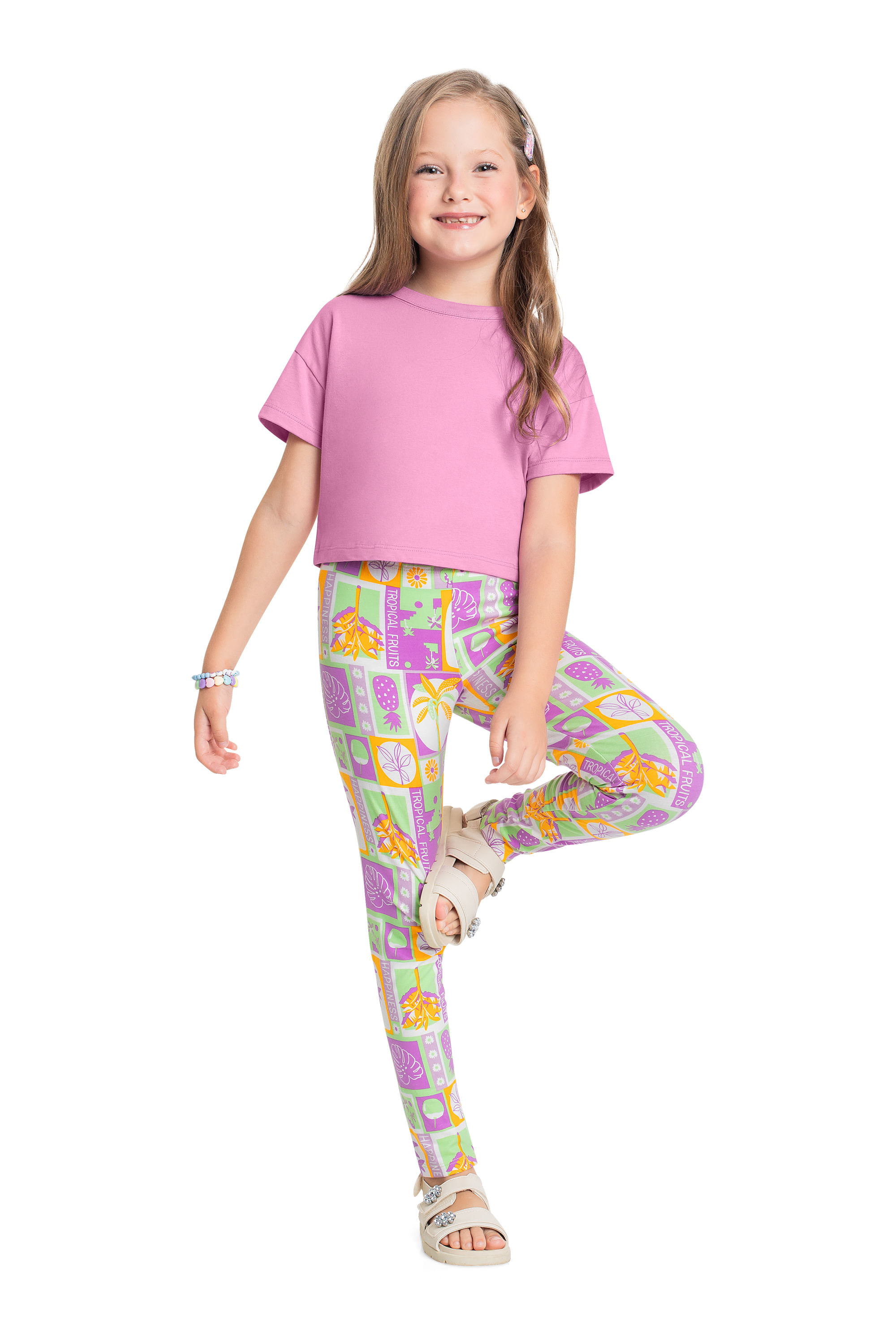 Legging Infantil Estampada para Menina (Roxo) Bee Loop