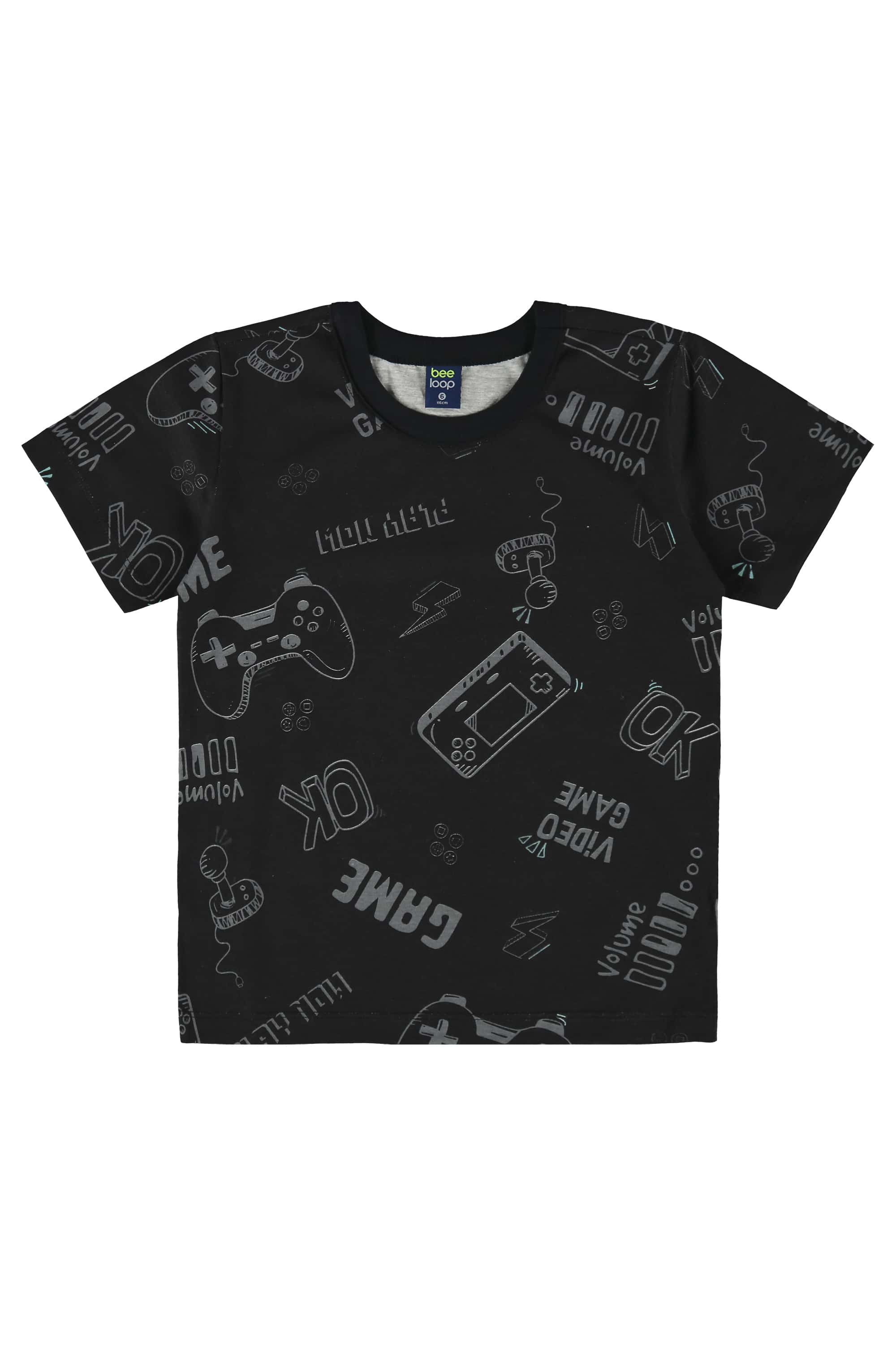 Camiseta Infantil Estampada para Menino (Preto) Bee Loop