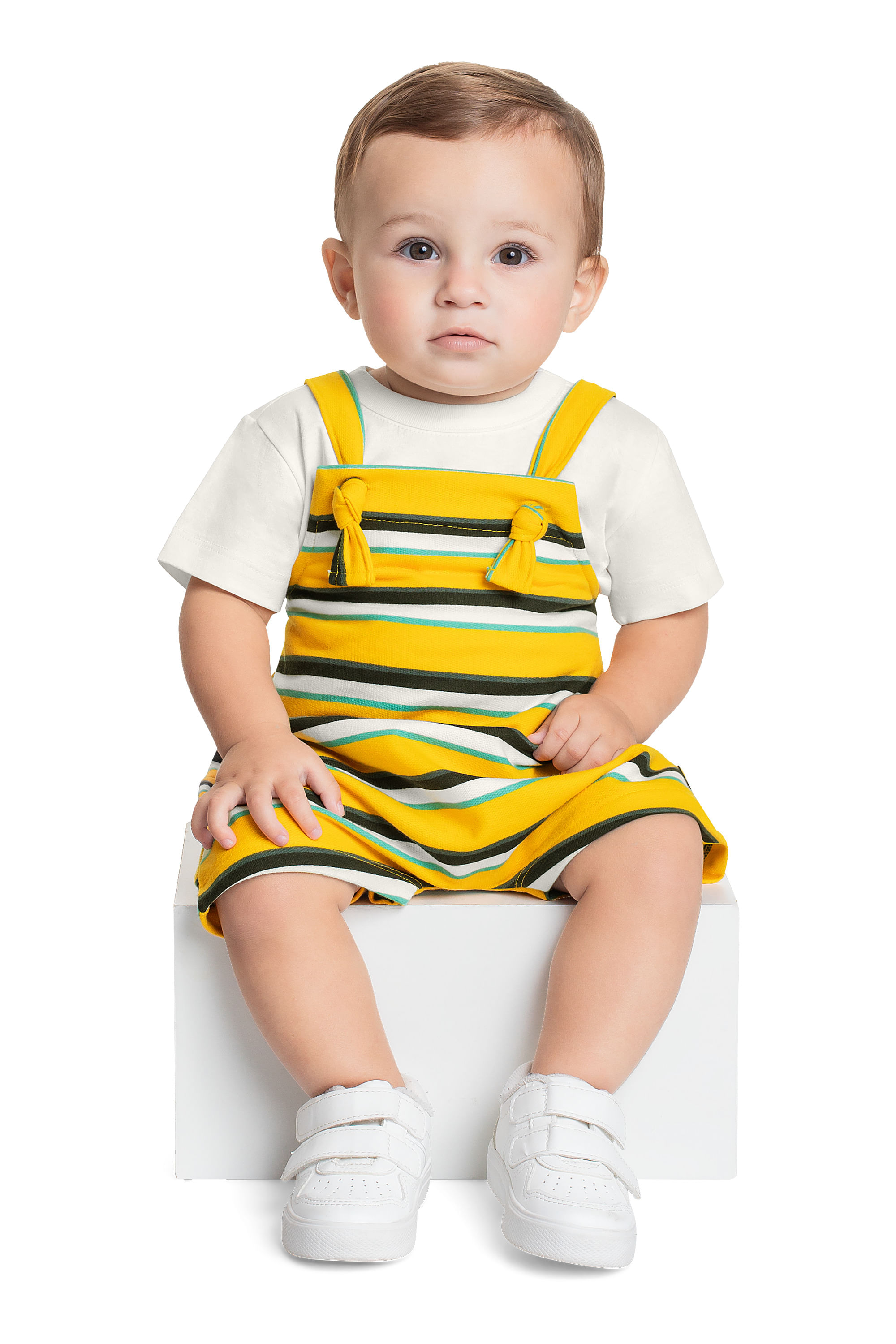 Conjunto com Blusa e Jardineira para Bebê Menino (Off White) Bee Loop