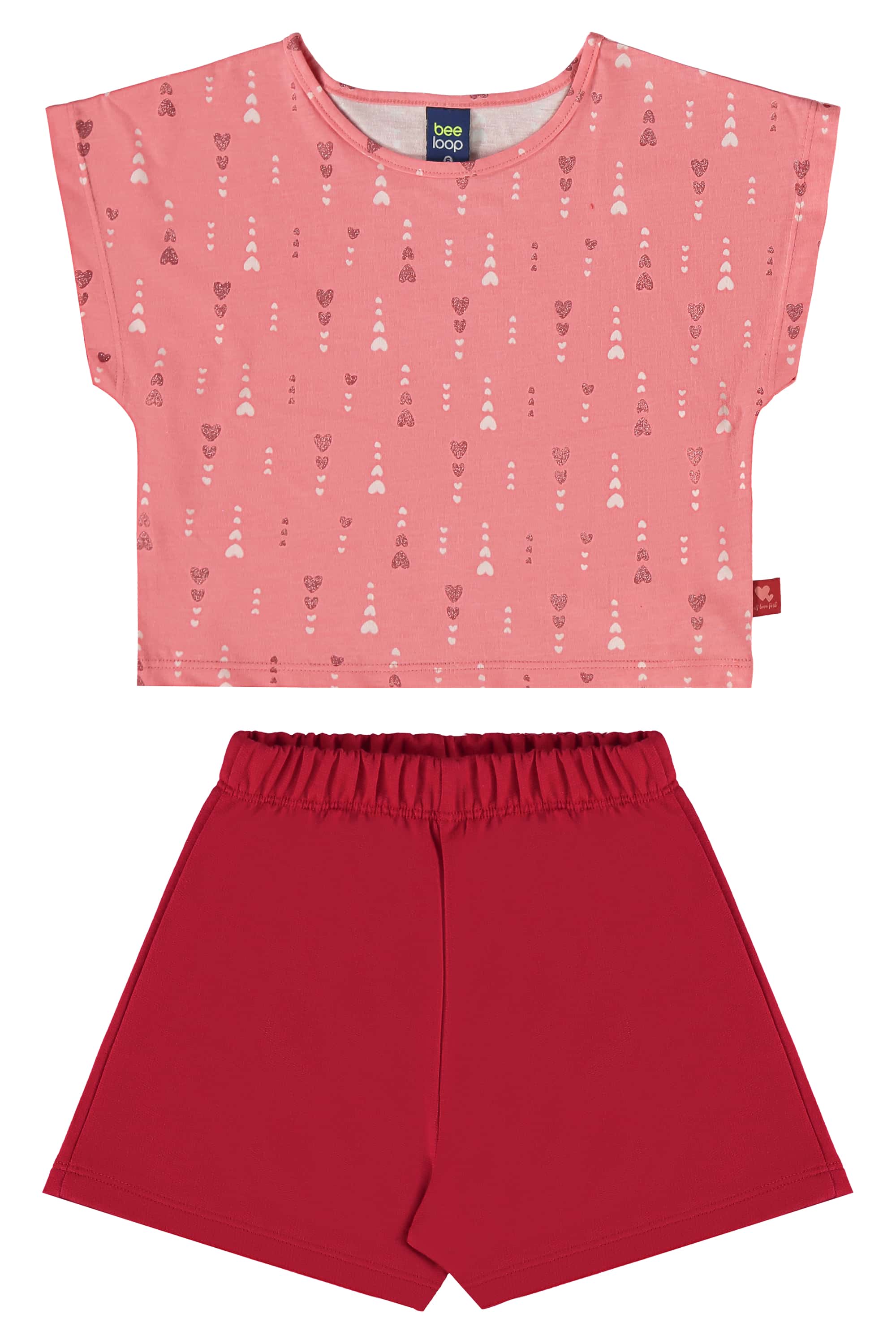 Conjunto com Blusa Cropped e Short para Menina (Rosa) Bee Loop