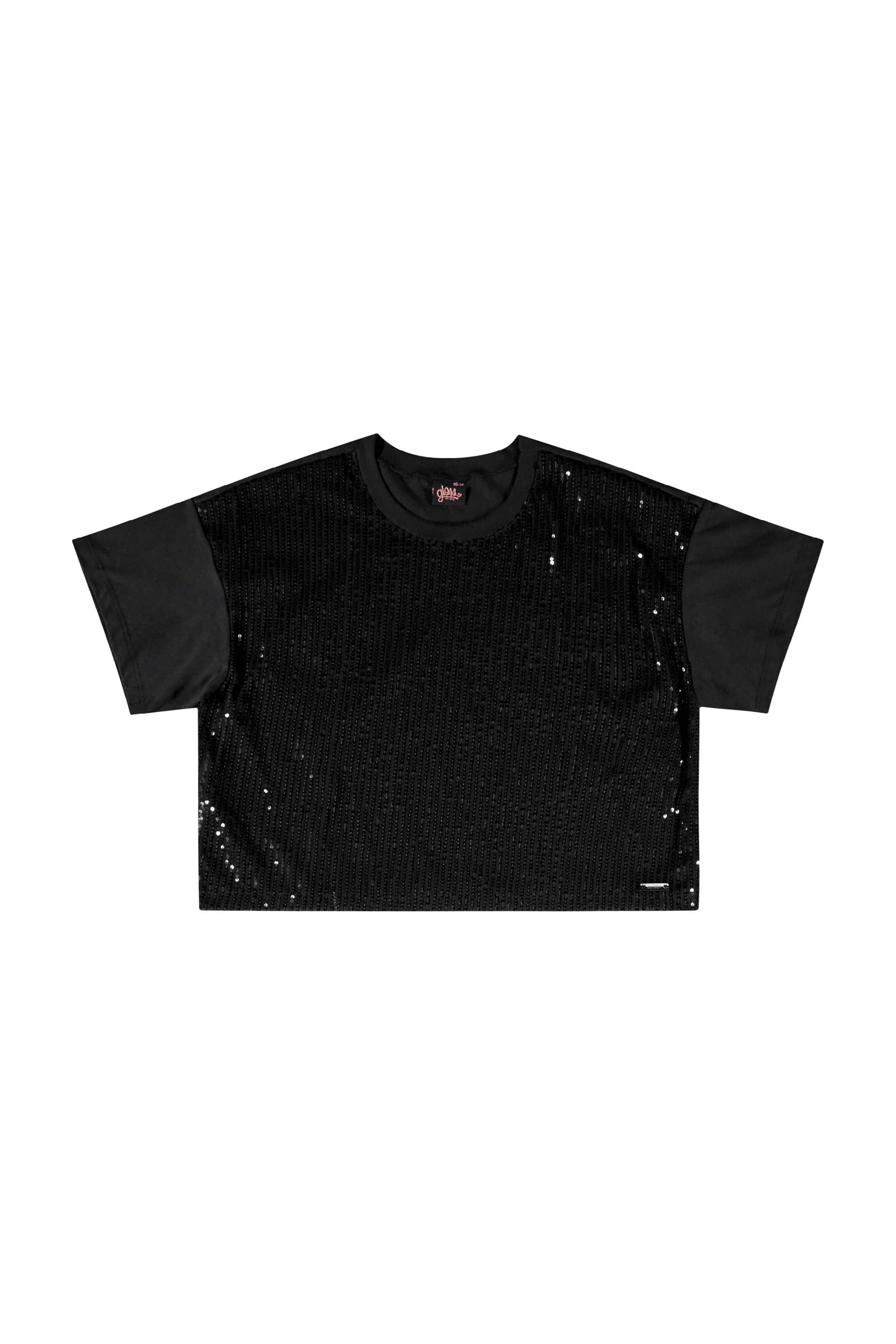 Blusa Juvenil com Paetê para Menina (Preto) Gloss - Imagem 6