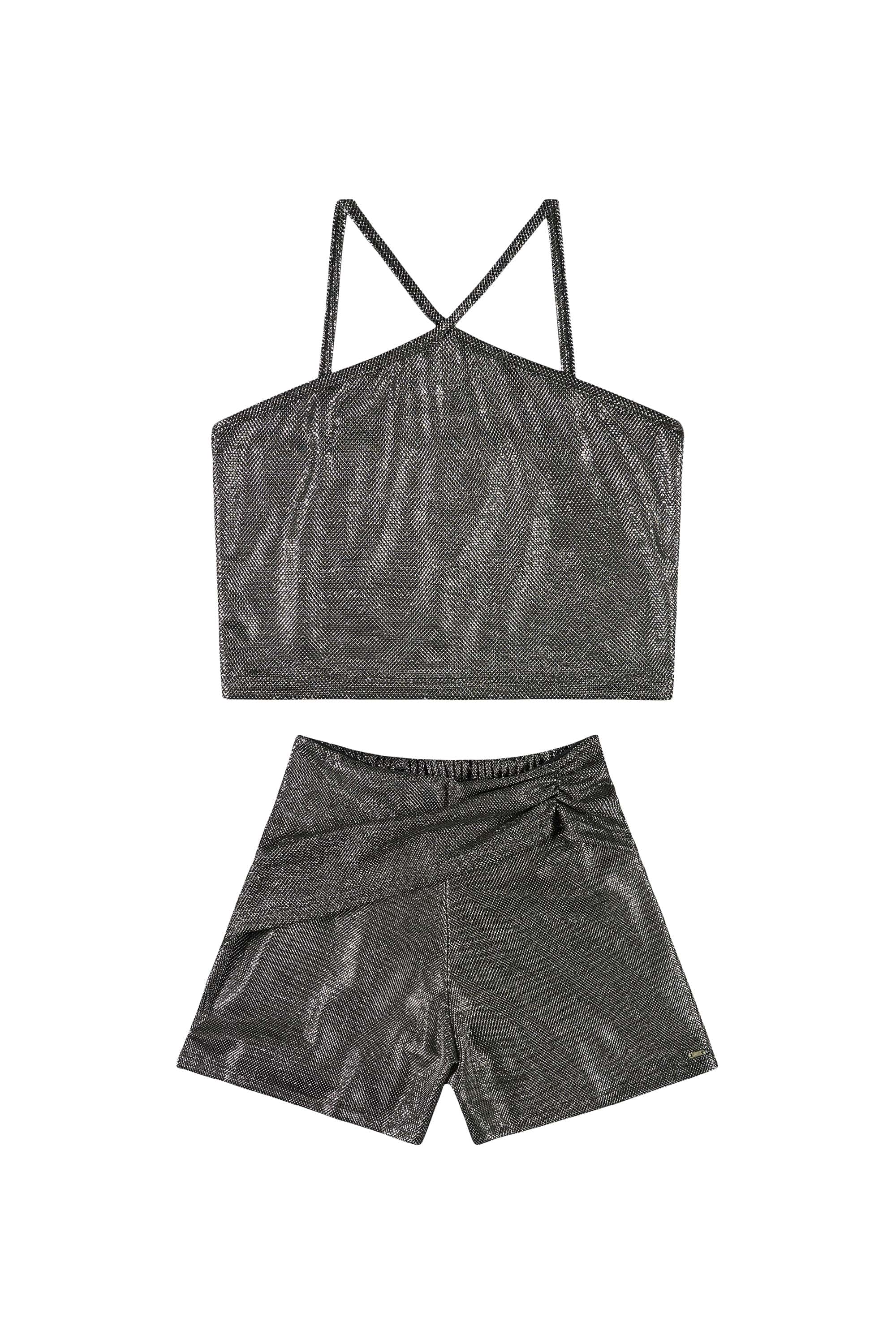 Conjunto com Top e Short Juvenil com Brilho (Prata) Gloss - Imagem 23