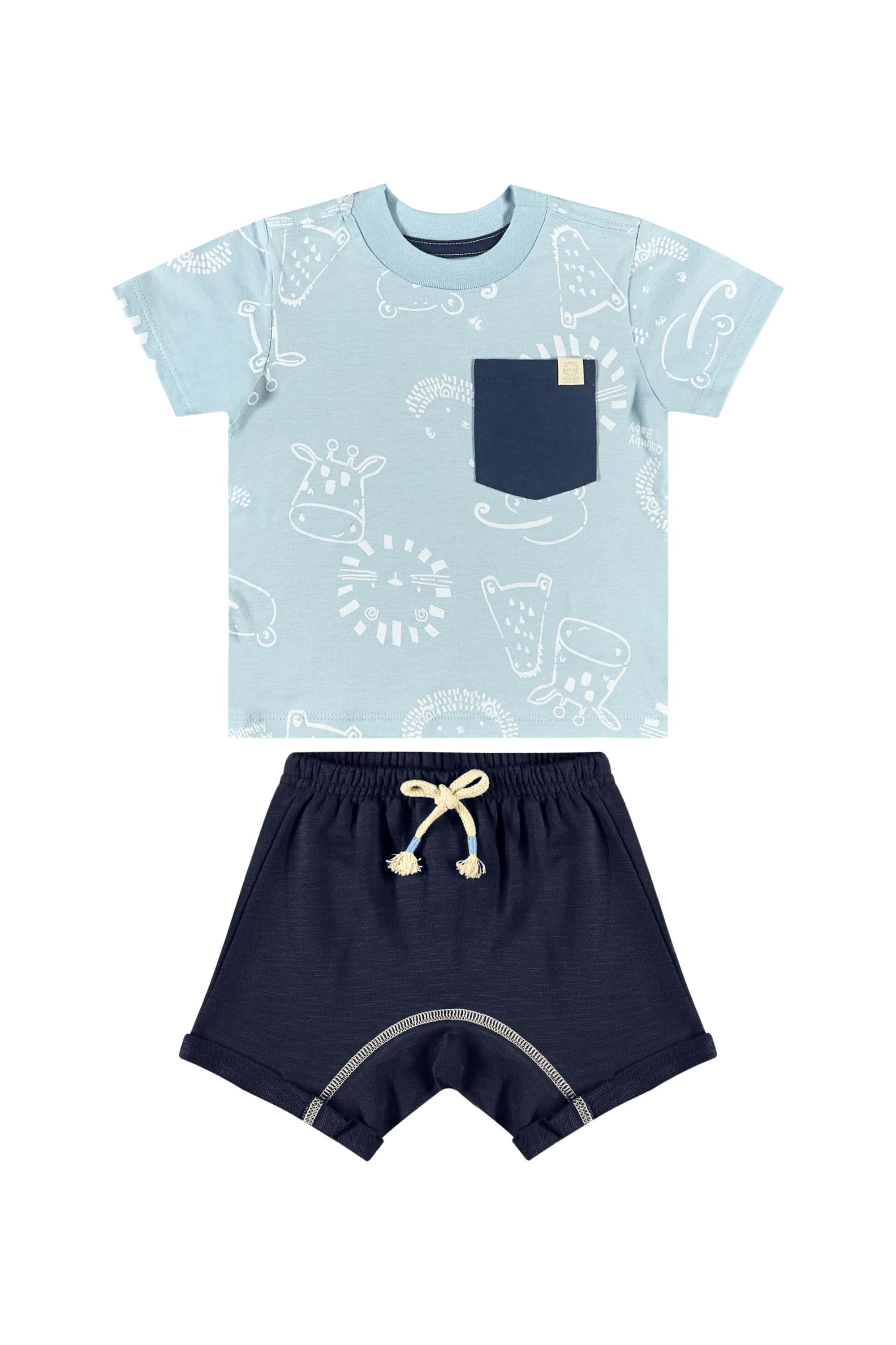 Conjunto com Camiseta e Short em Moletom para Bebê Menino (Azul) Quimby - Imagem 16