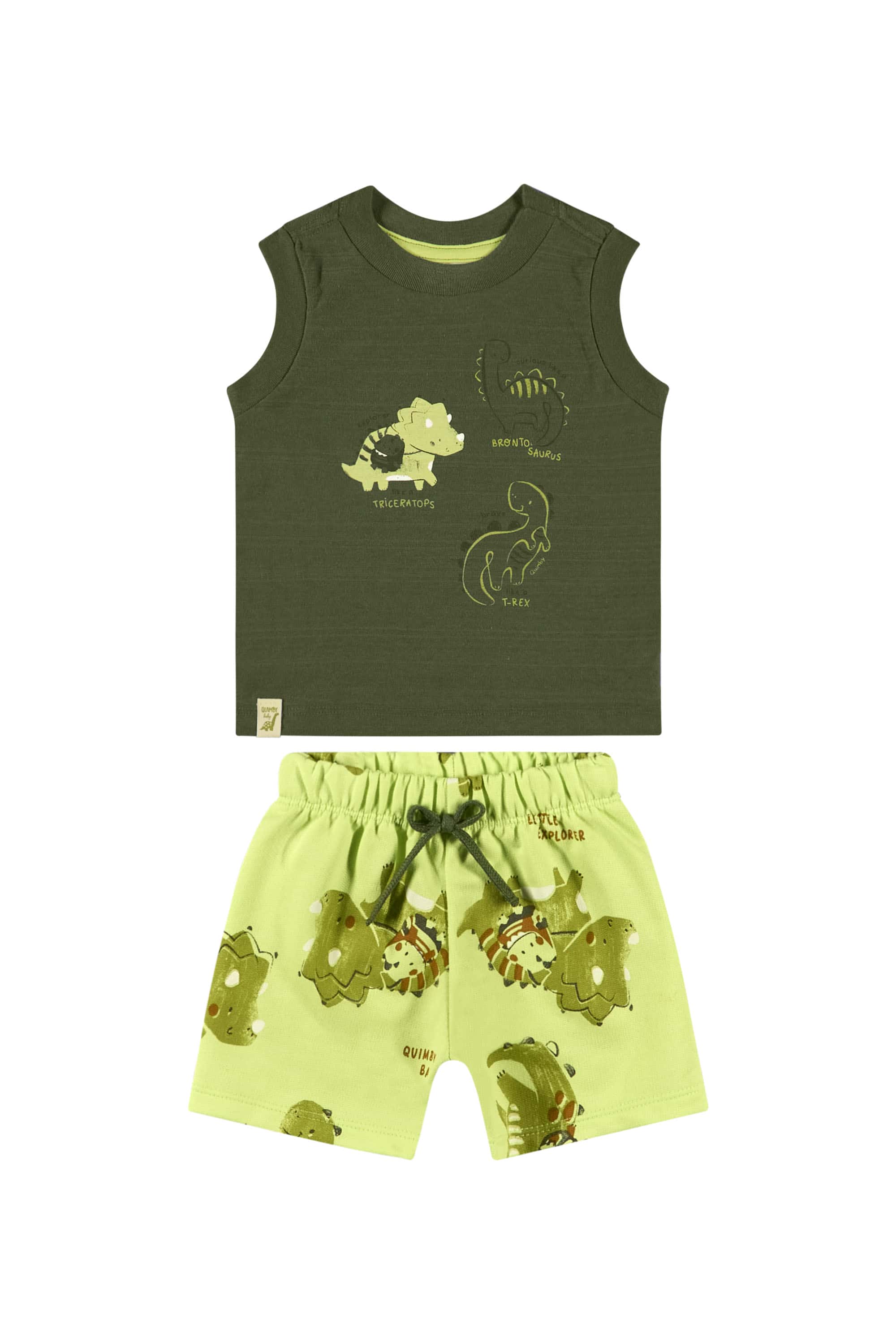 Conjunto com Camiseta de Dinossauro e Bermuda para Bebê Menino (Verde) Quimby